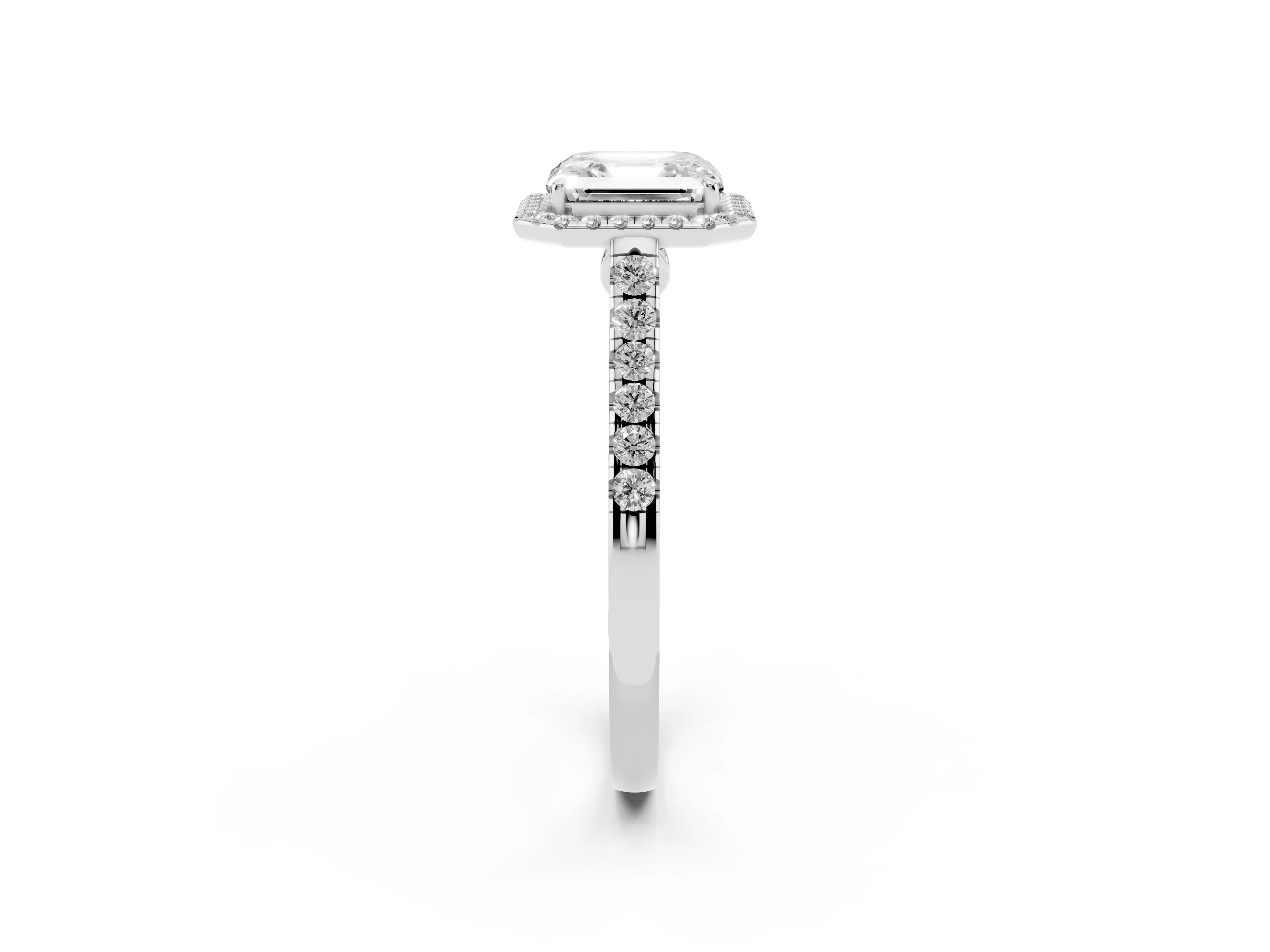 Asscher Cut Diamond Halo Pavé Engagement Ring Set in White gold with Prong Setting