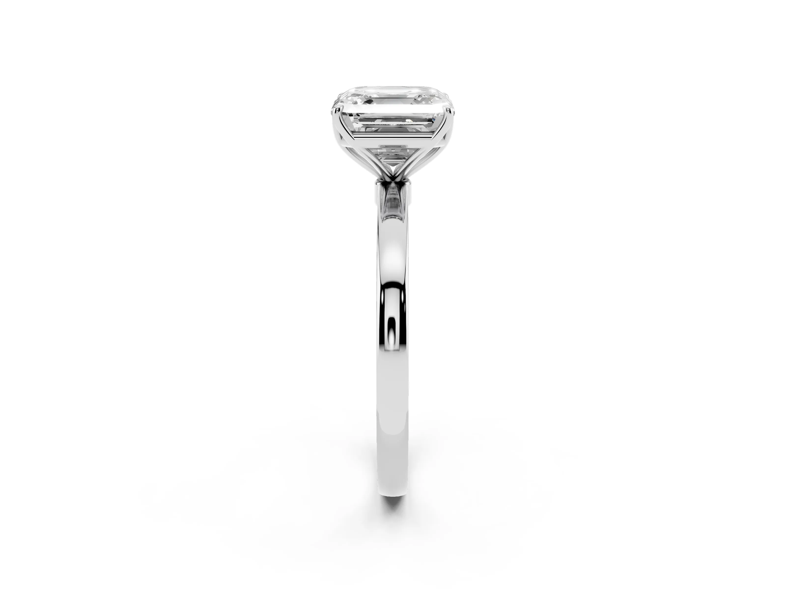 Asscher Cut Diamond Solitaire Ring Set in Silver with Prong Setting and Thin Polished Band