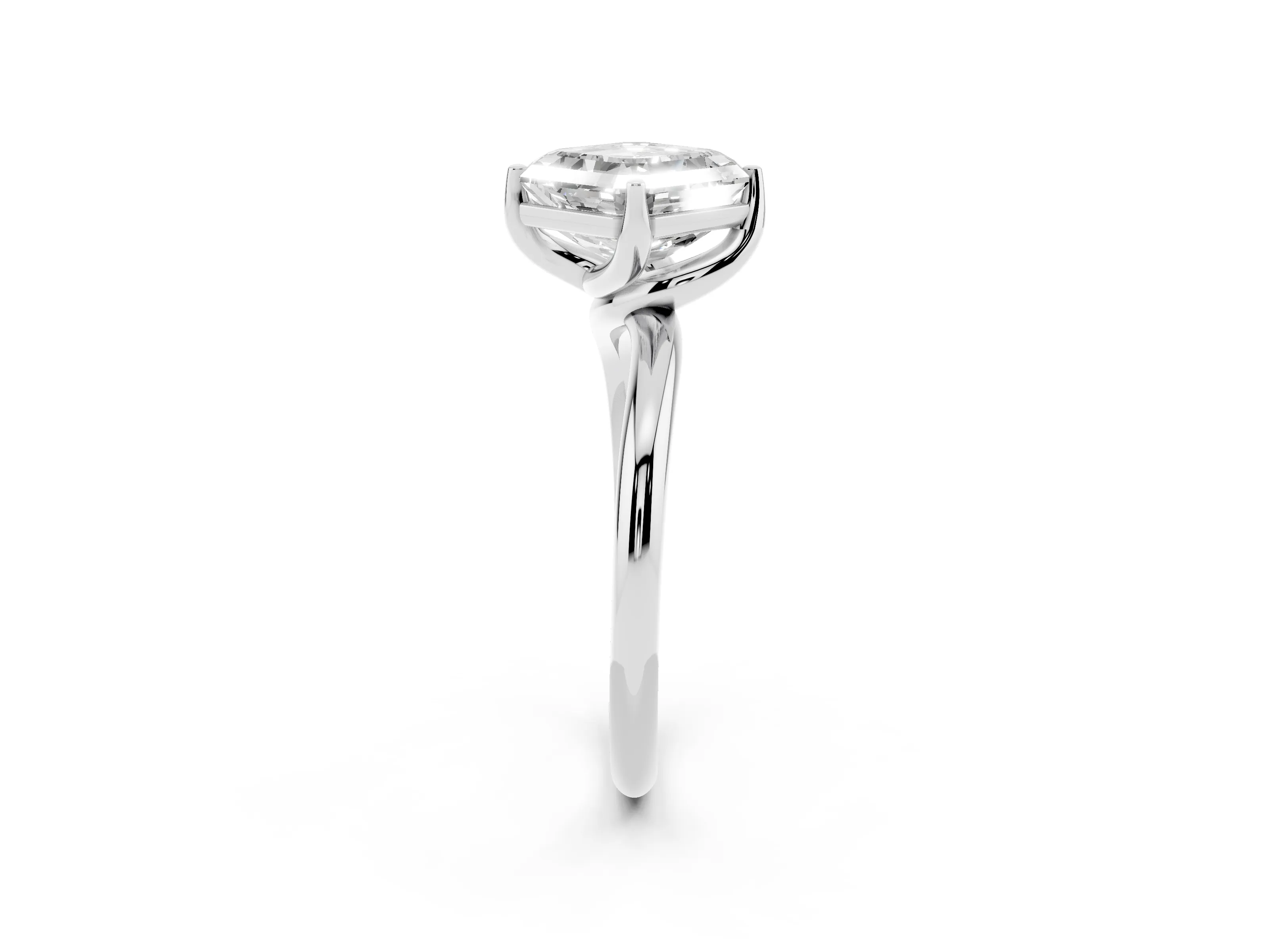 Asscher Cut Diamond Solitaire Engagement Ring Set in White gold with Classic Plain Band