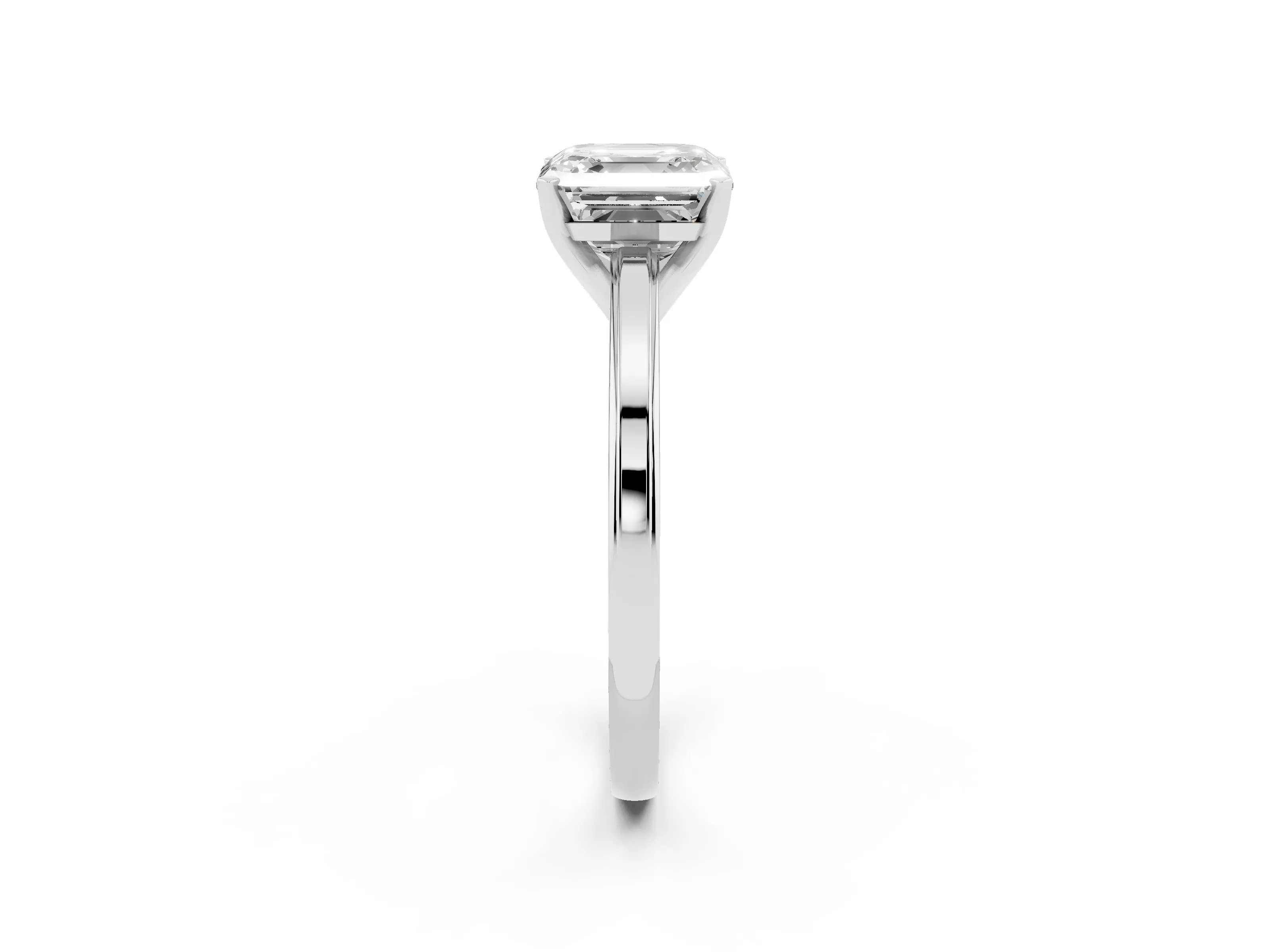 Asscher Cut Diamond Solitaire Ring Set in Platinum with Prong Setting and Classic Band
