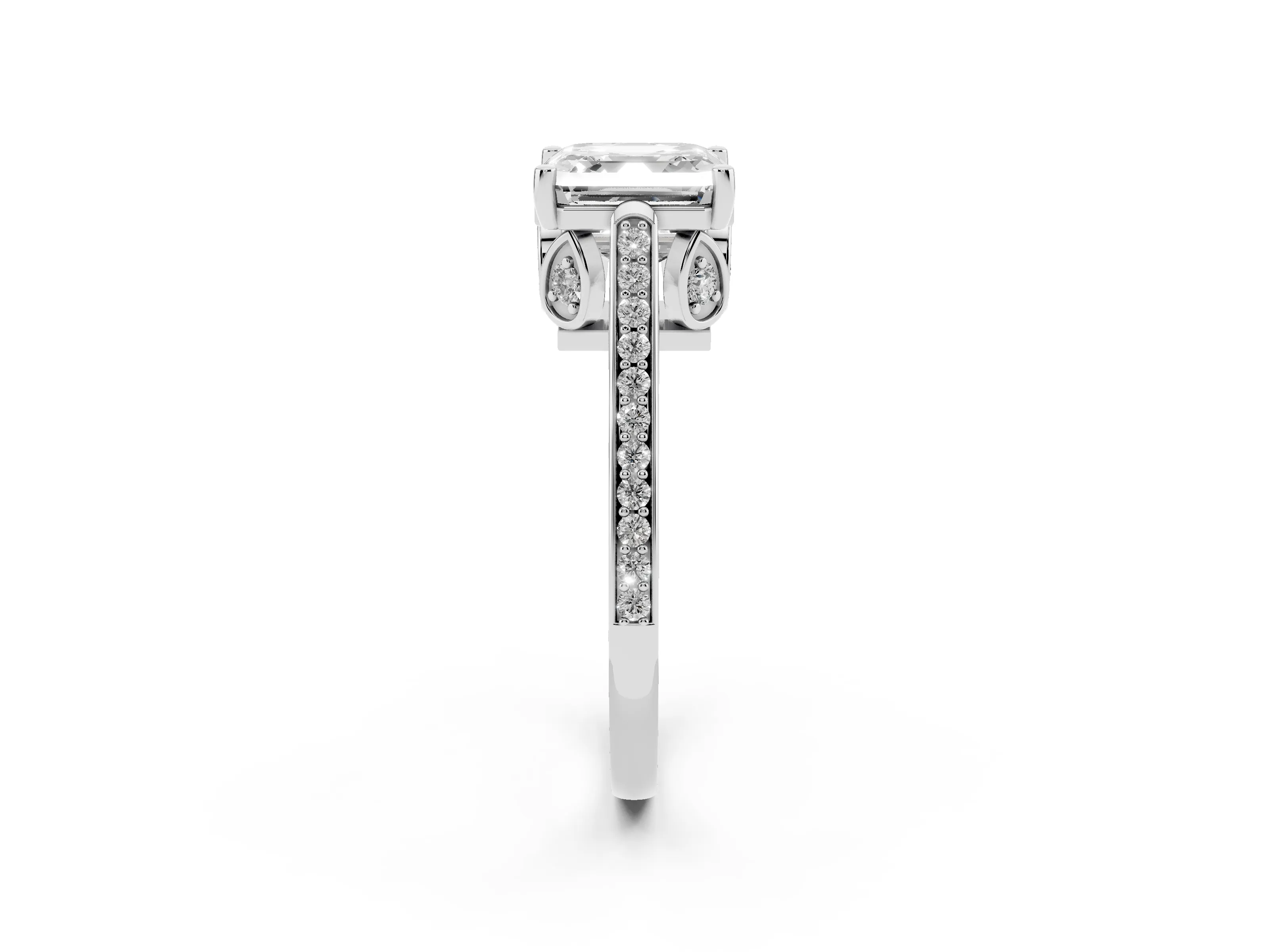 Asscher Cut Diamond Cathedral Pavé Engagement Ring Set in Platinum with Prong Setting