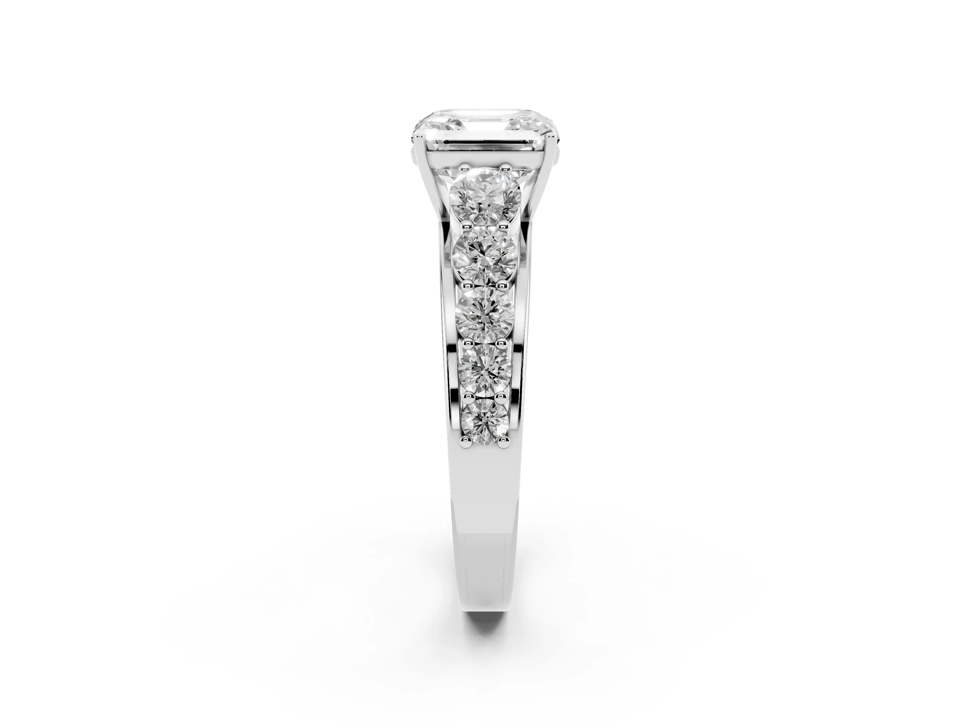 Asscher Cut Diamond Solitaire Ring Set in White gold with Pavé-Set Band and Prong Setting