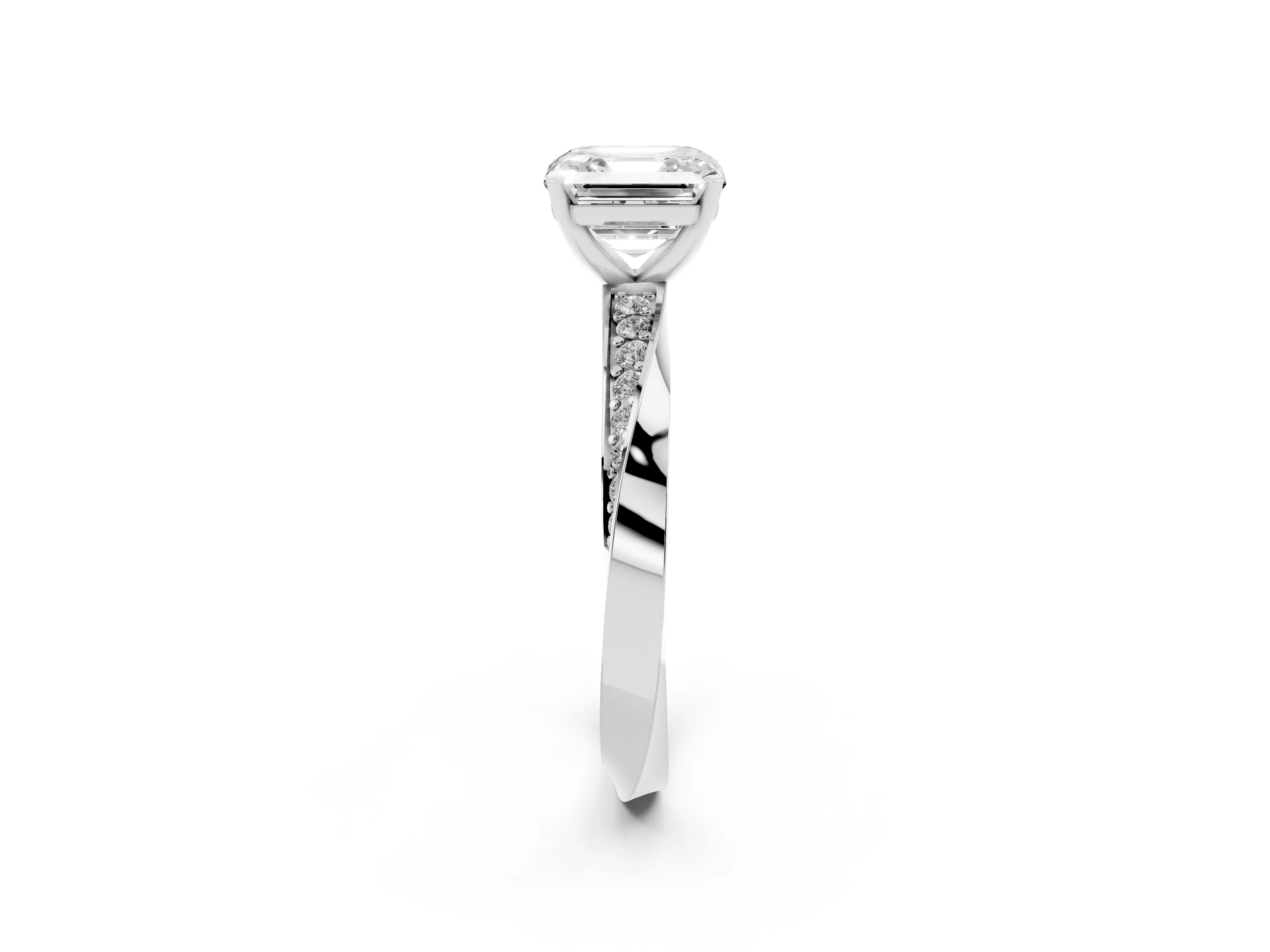 Asscher Cut Diamond Engagement Ring Set in Platinum with Side Stone Accents and Prong Setting