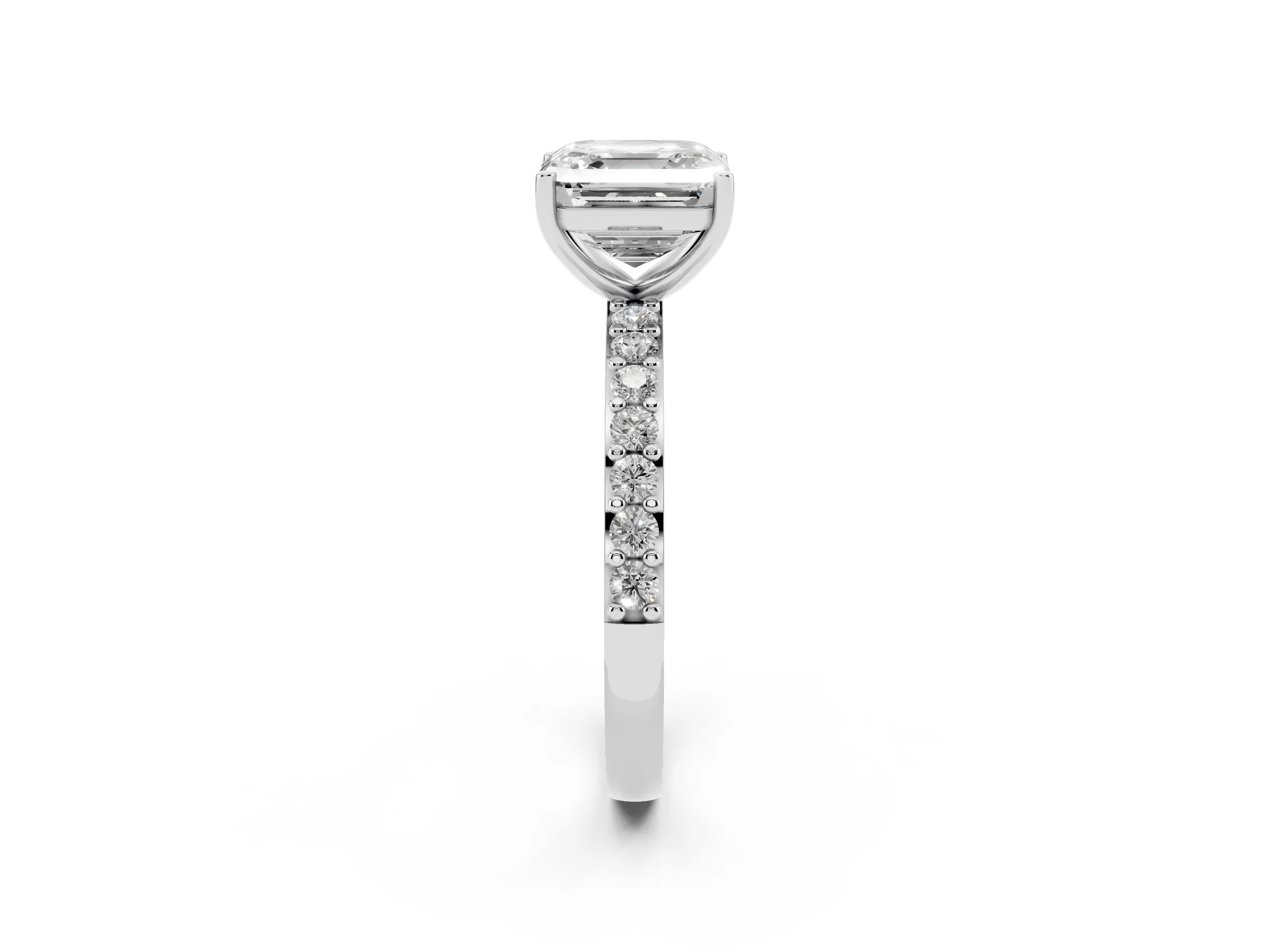 Asscher Cut Diamond Solitaire Set in Silver with Round Pavé Band and Prong Setting