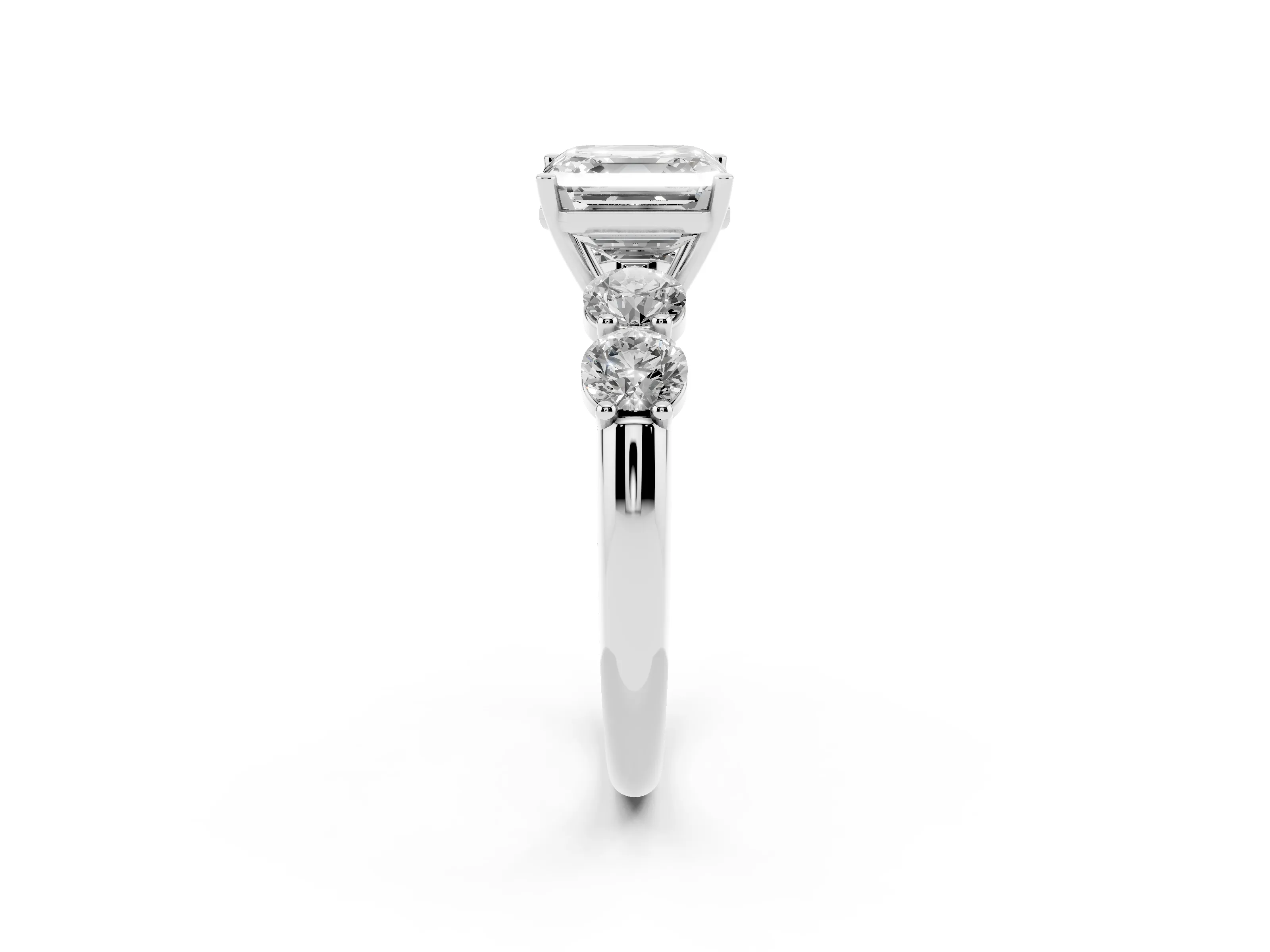 Asscher Cut Diamond Five-Stone Prong Set Ring Set in White gold with Classic Band