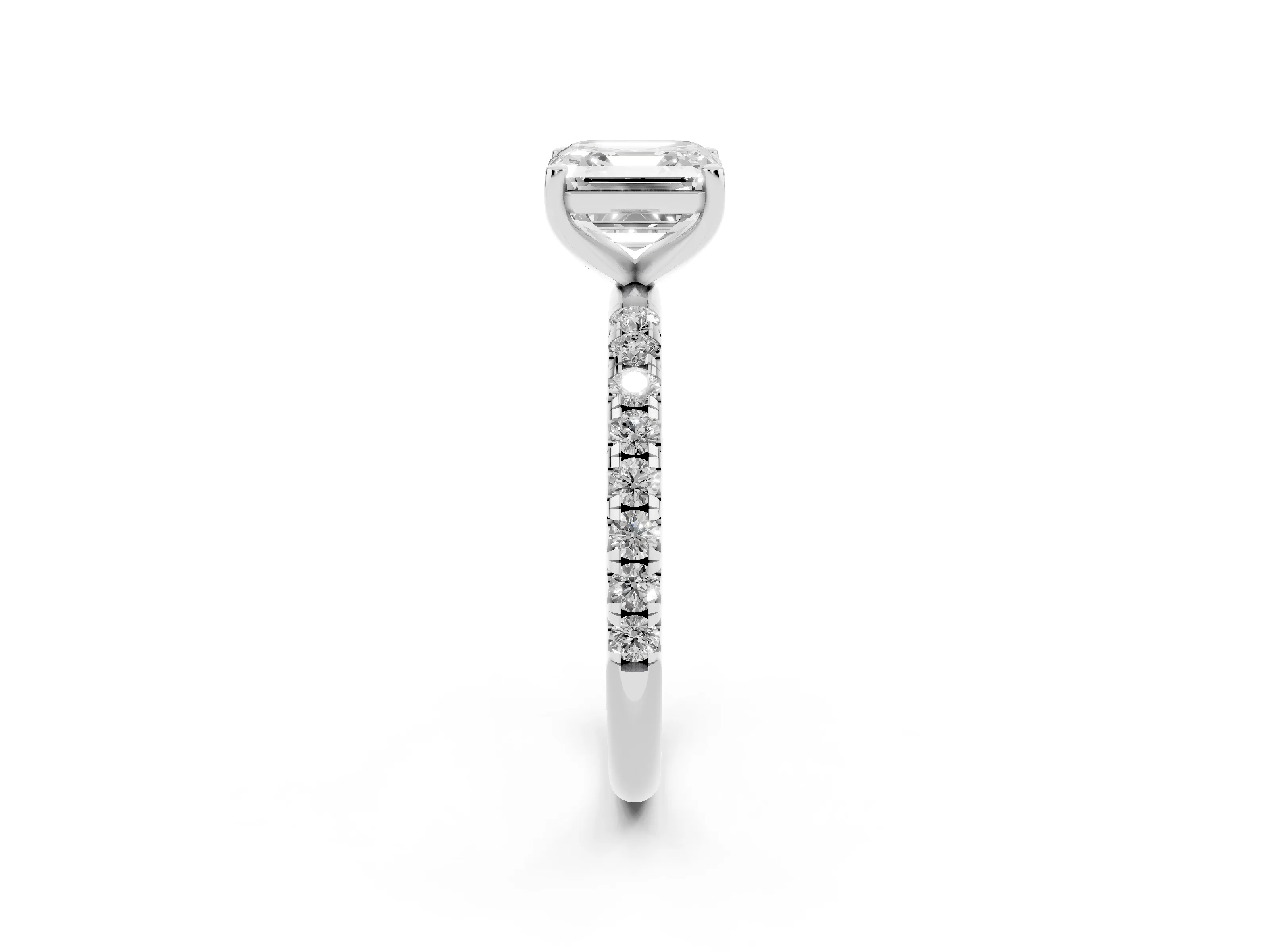 Asscher Cut Diamond Solitaire Ring Set in Platinum with Micro Pavé Band and Prong Setting