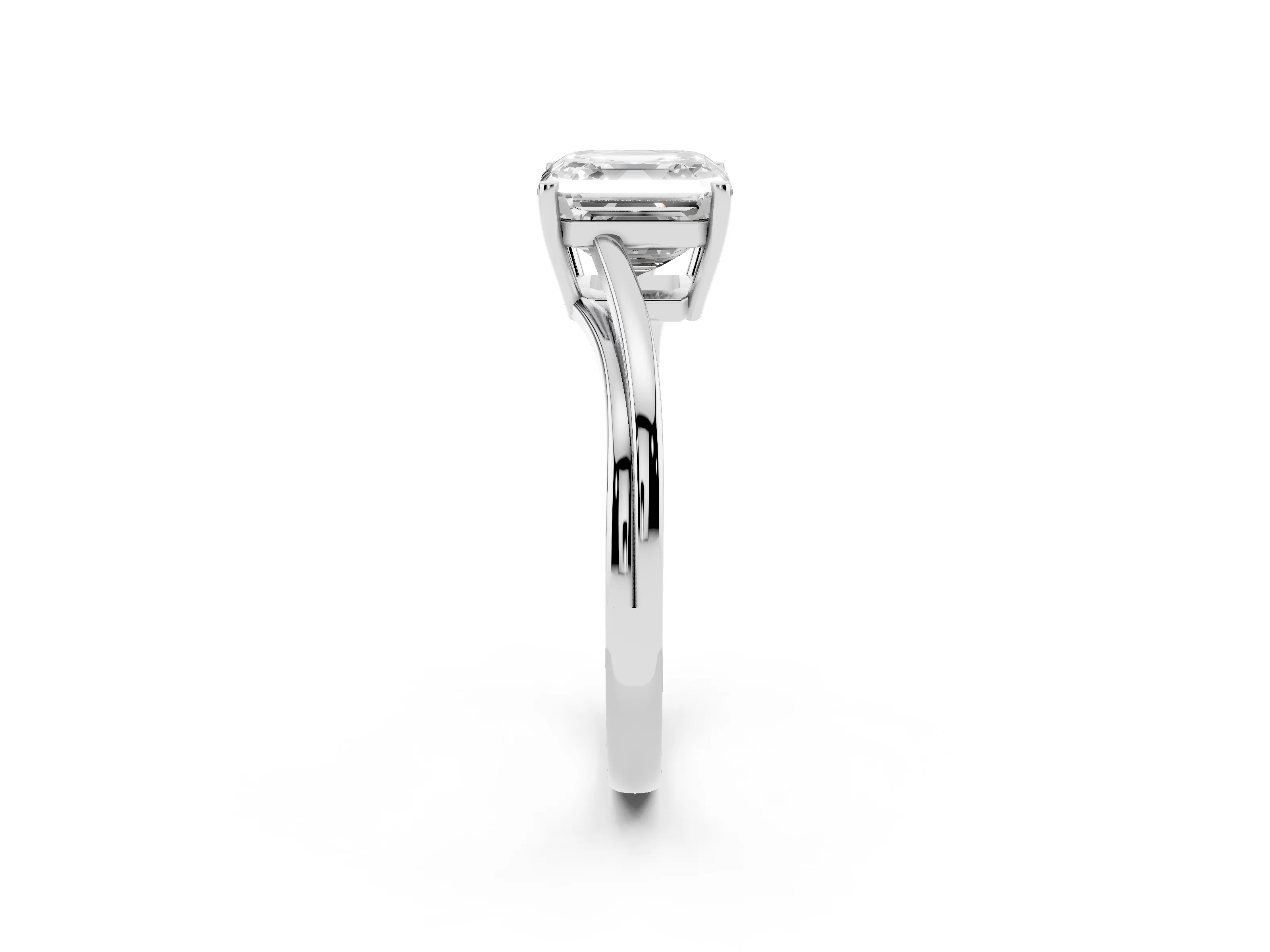 Asscher Cut Diamond Solitaire Twist Band Ring Set in Silver with Prong Setting
