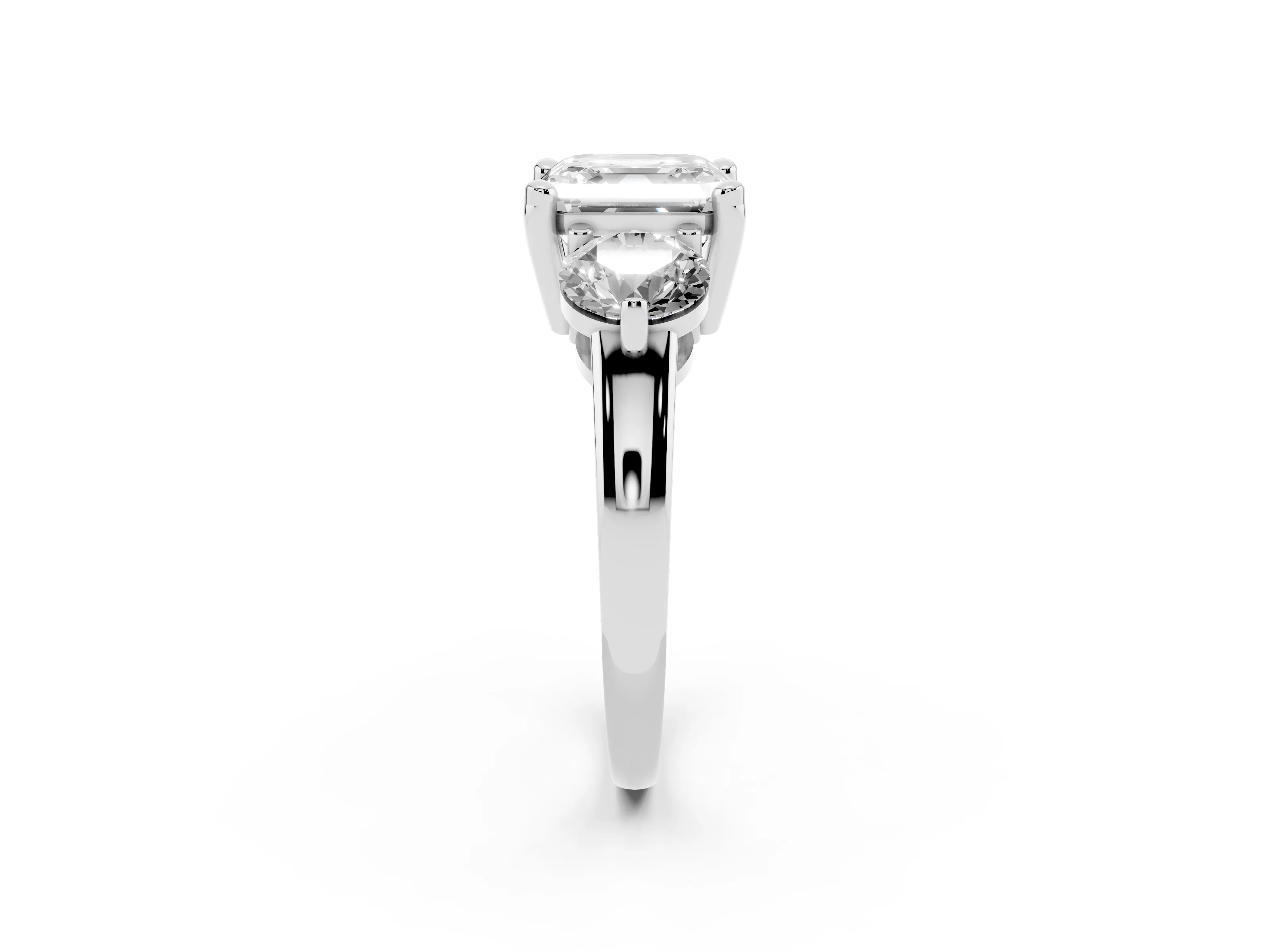 Asscher Cut Diamond Three-Stone Ring Set in Silver with Prong Setting and Classic Band