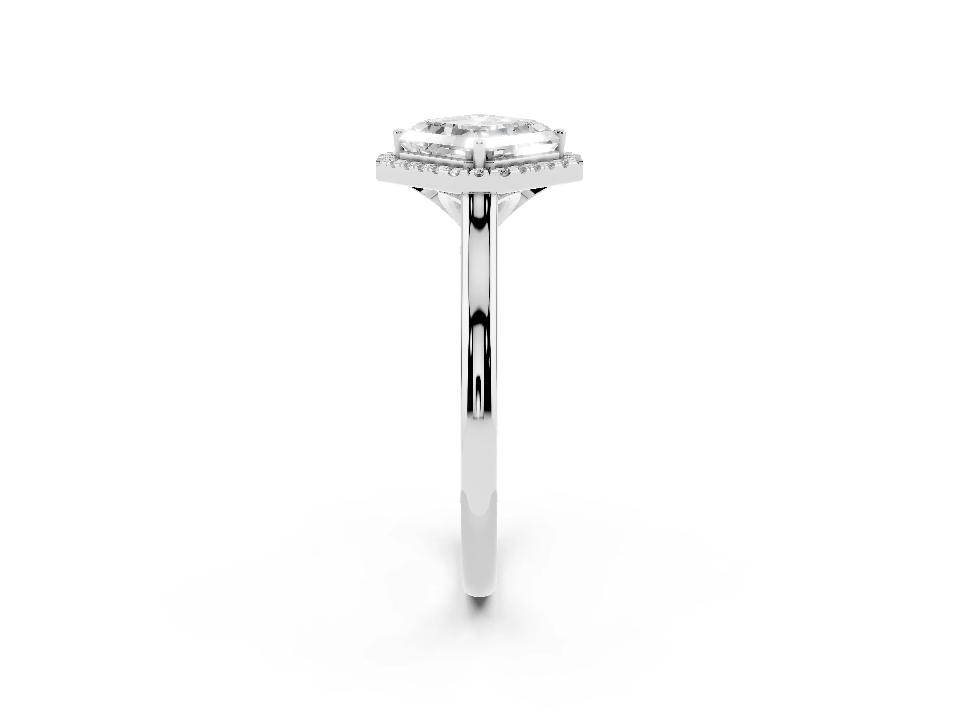 Asscher Cut Diamond Halo Engagement Ring Set in Platinum with Pavé Band and Rising Shoulders