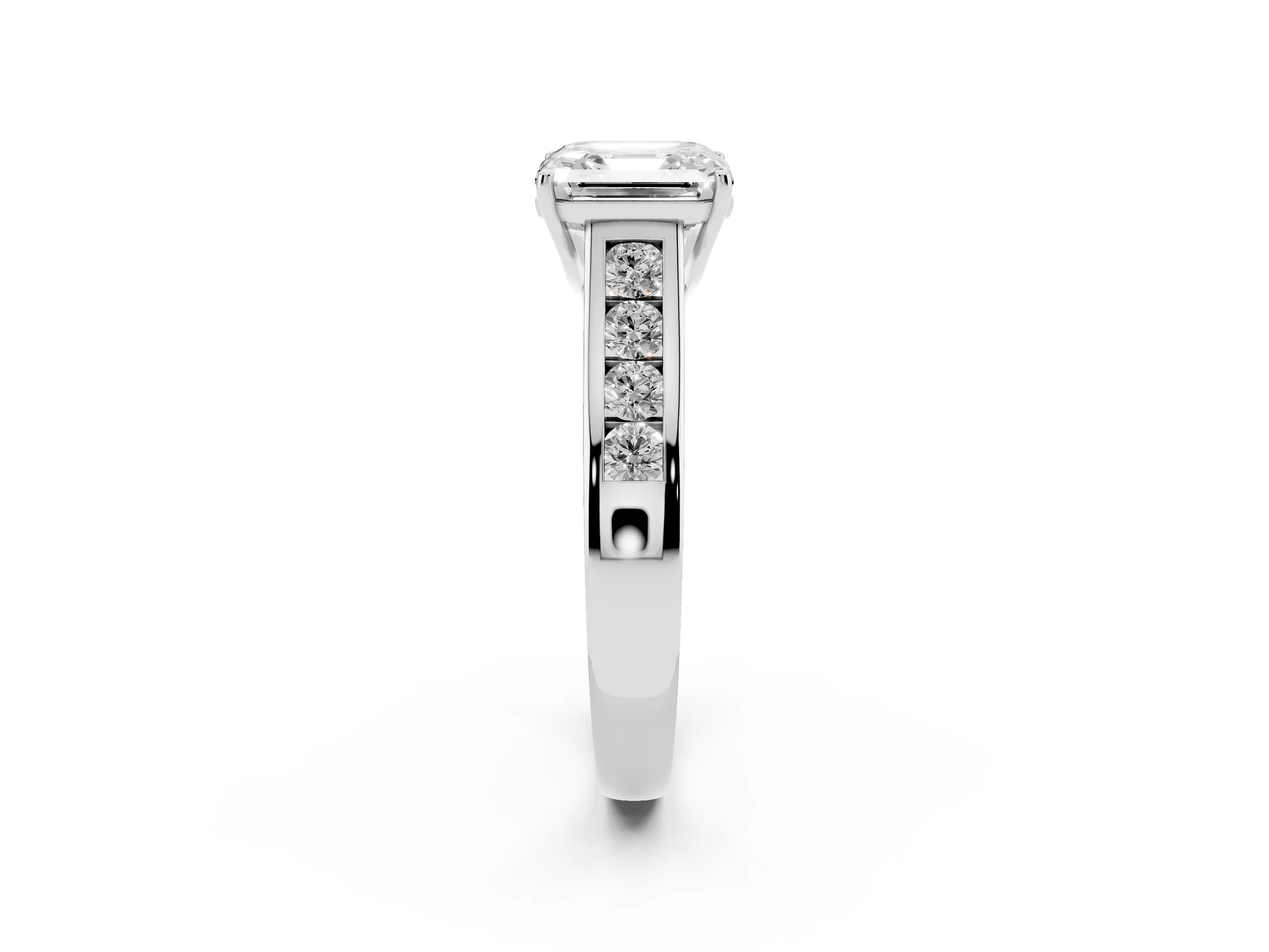 Asscher Cut Diamond Brilliant Channel-Set Solitaire Ring Set in White gold with Prong Setting