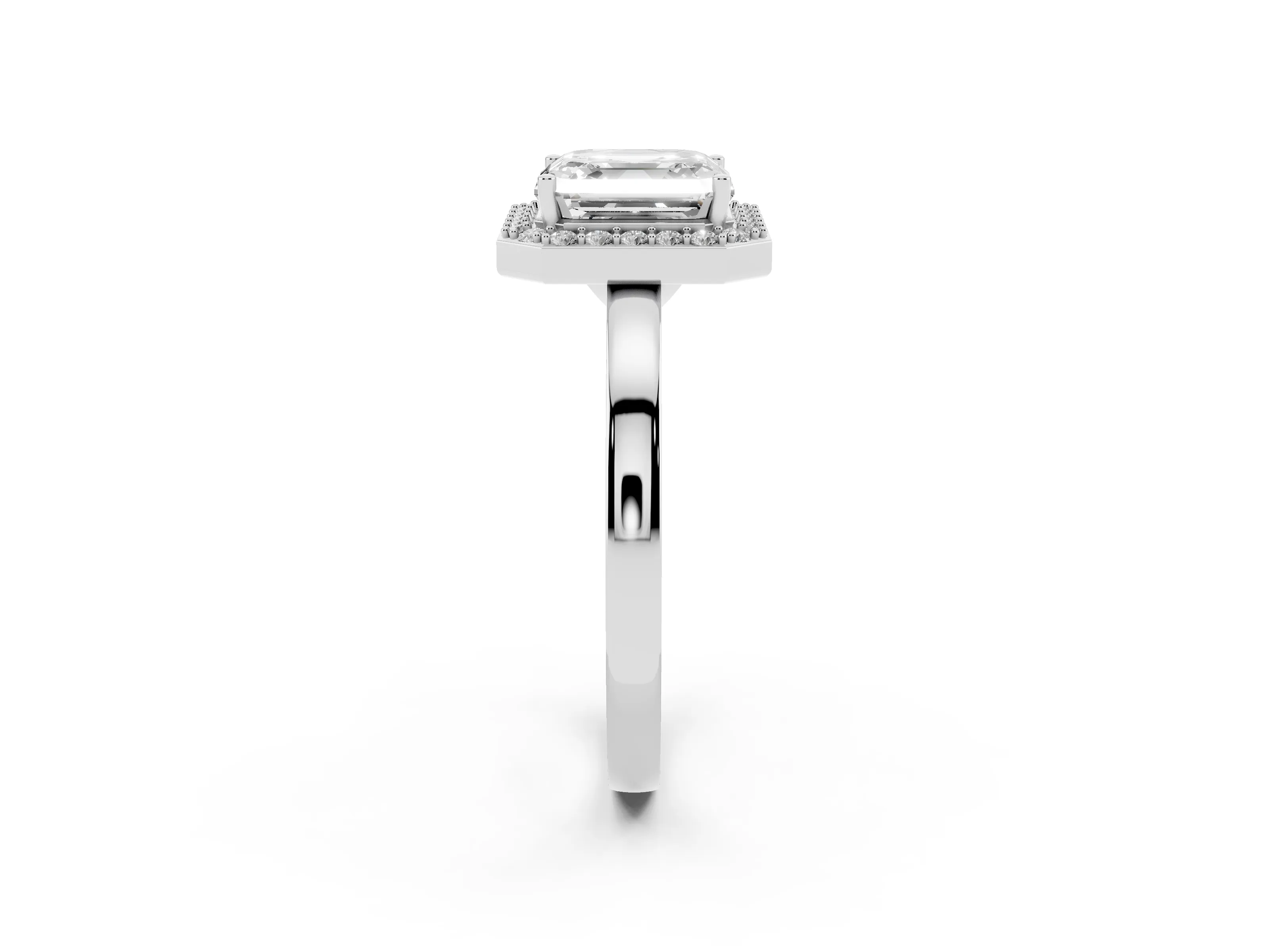 Asscher Cut Diamond Halo Ring Set in Platinum with Solitaire Band and Prong Setting