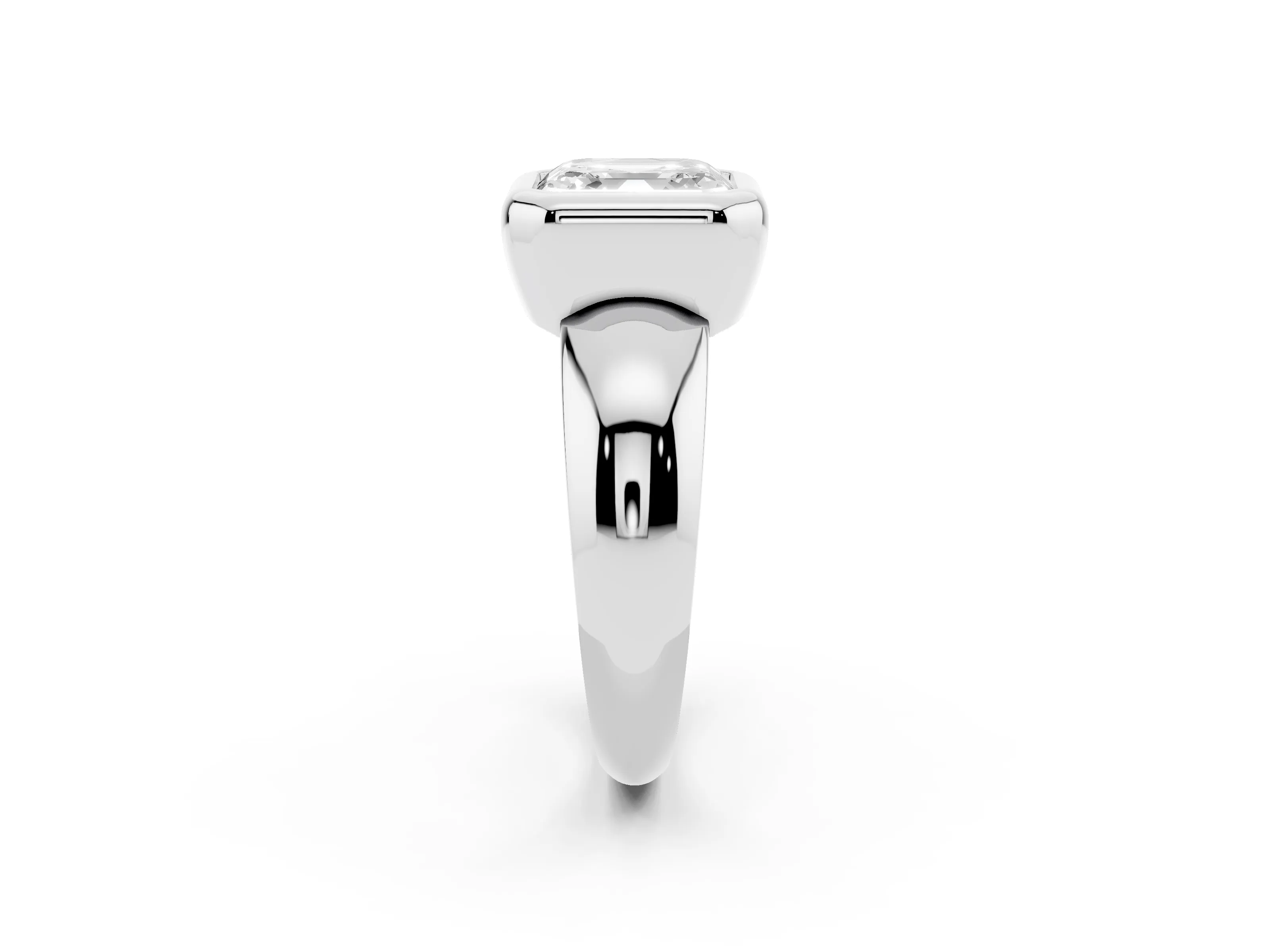 Bezel Set Asscher Cut Diamond Solitaire Ring Set in Silver with Wide Band