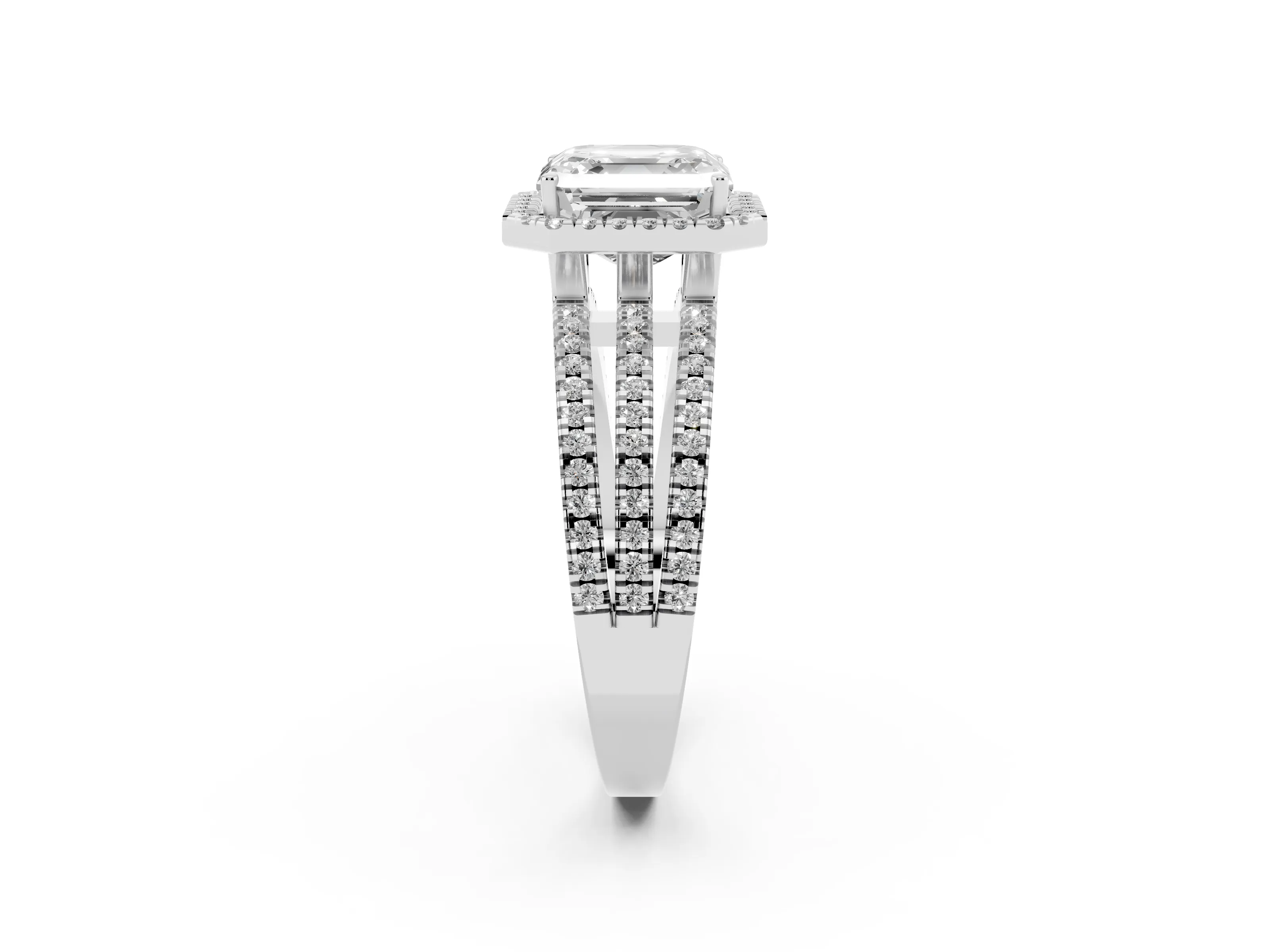 Asscher Cut Diamond Halo Split Shank Engagement Ring Set in Silver with Prong Setting
