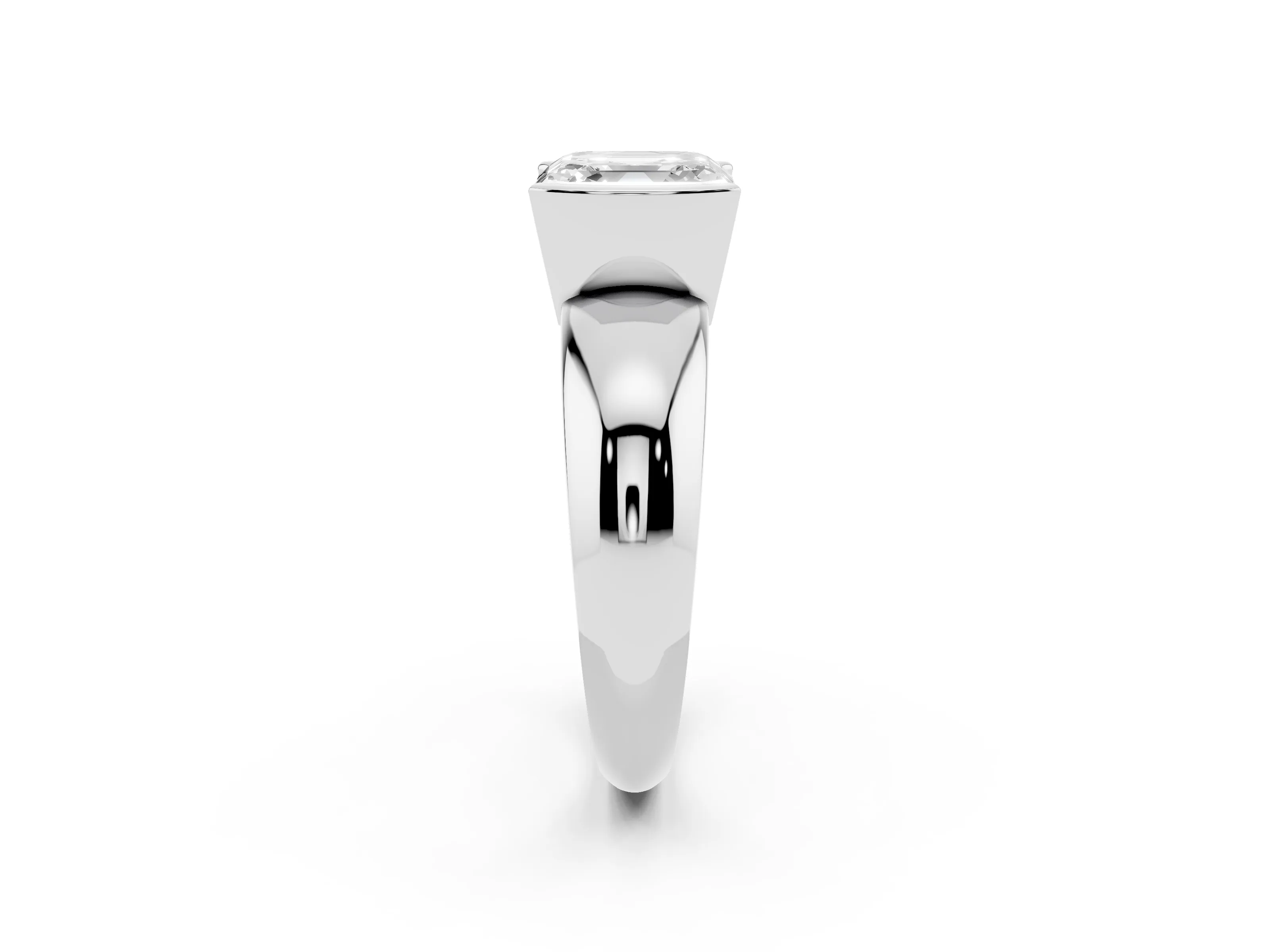 Asscher Cut Diamond Solitaire Tension Set Ring Set in White gold with Wide Band