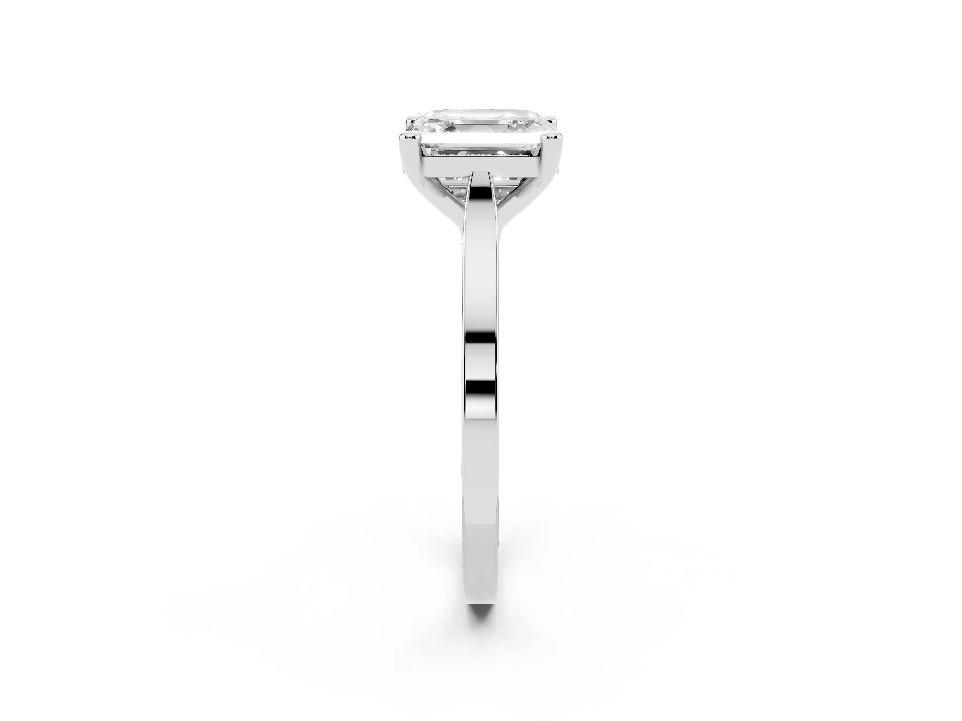 Asscher Cut Diamond Solitaire Ring Set in Platinum with Prong Setting and Tapered Band