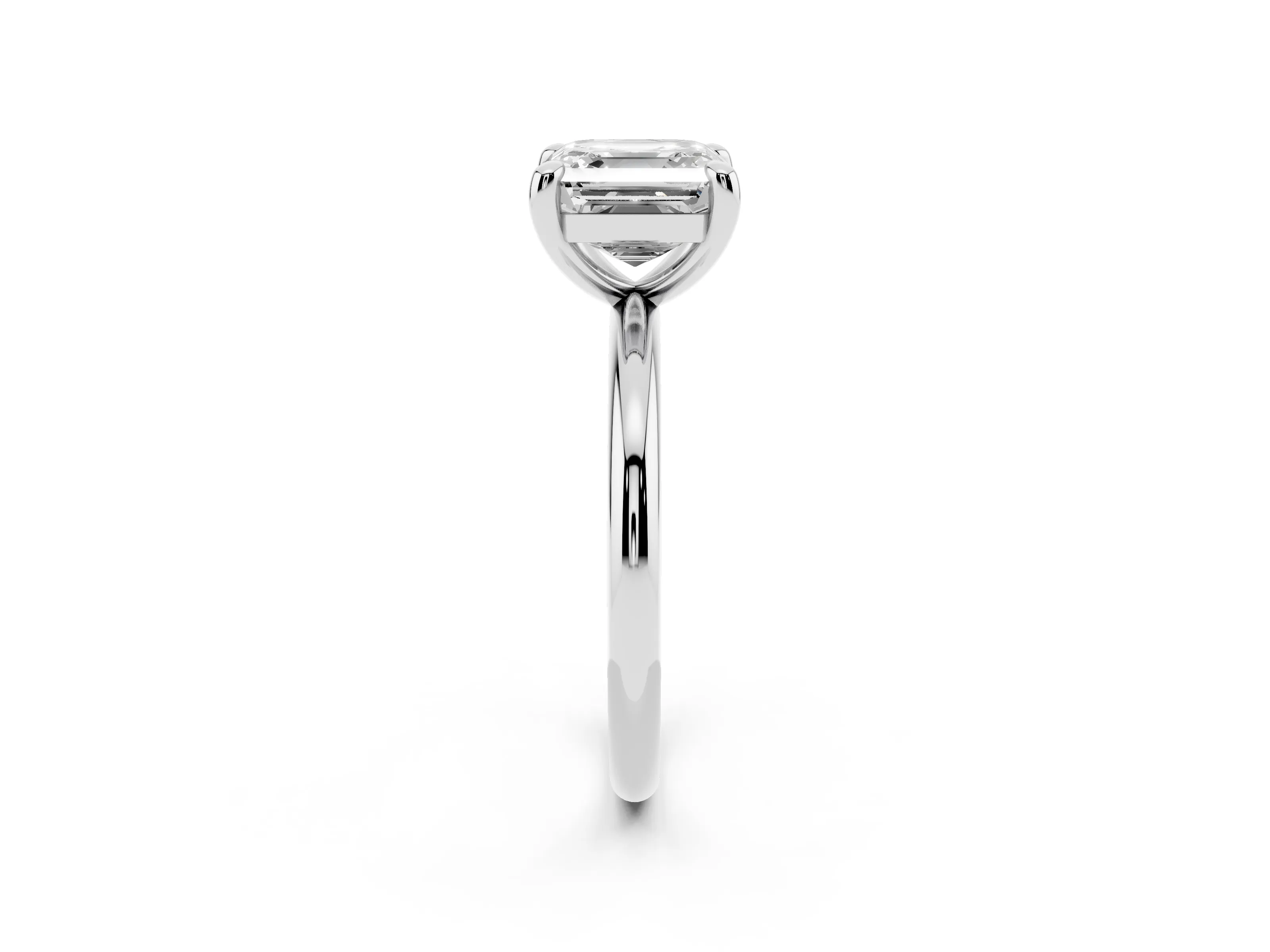 Asscher Cut Diamond Solitaire Ring Set in White gold with Prong Setting on a Polished Plain Band