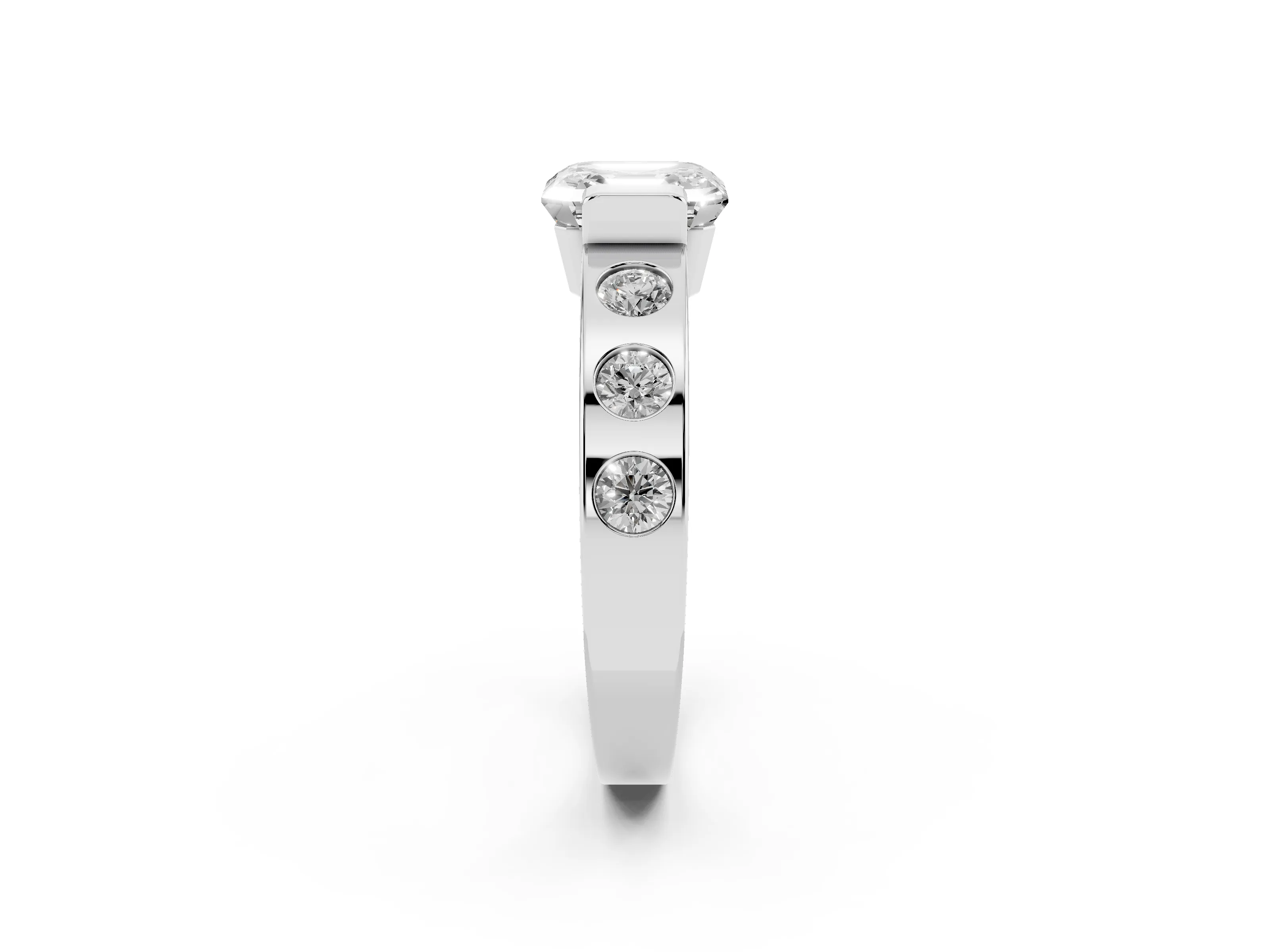 Asscher Cut Diamond Channel-Set Band Ring Set in Silver with Bezel Prong Setting