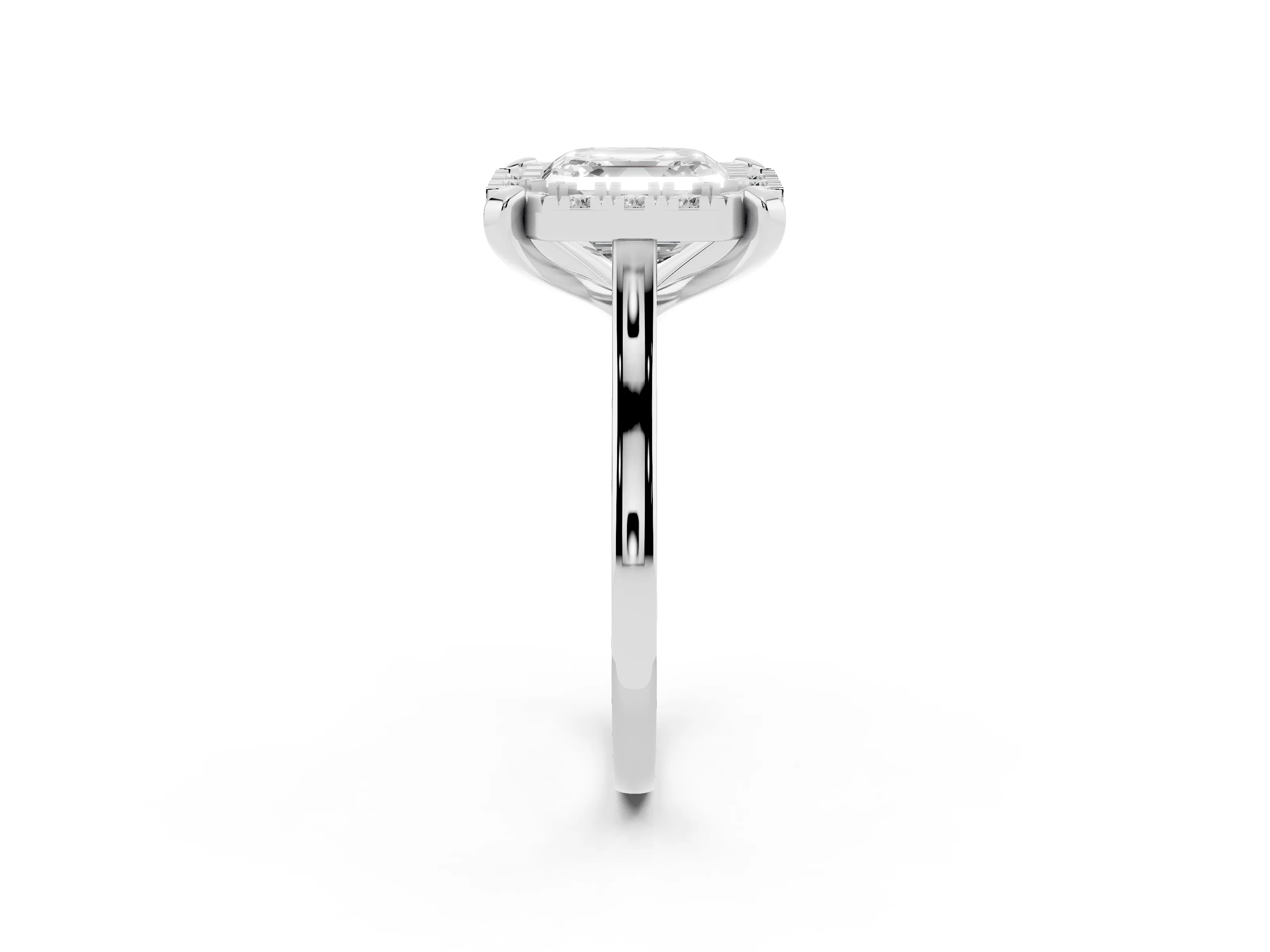 Asscher Cut Diamond Cluster Halo Solitaire Ring Set in White gold with Prong Setting