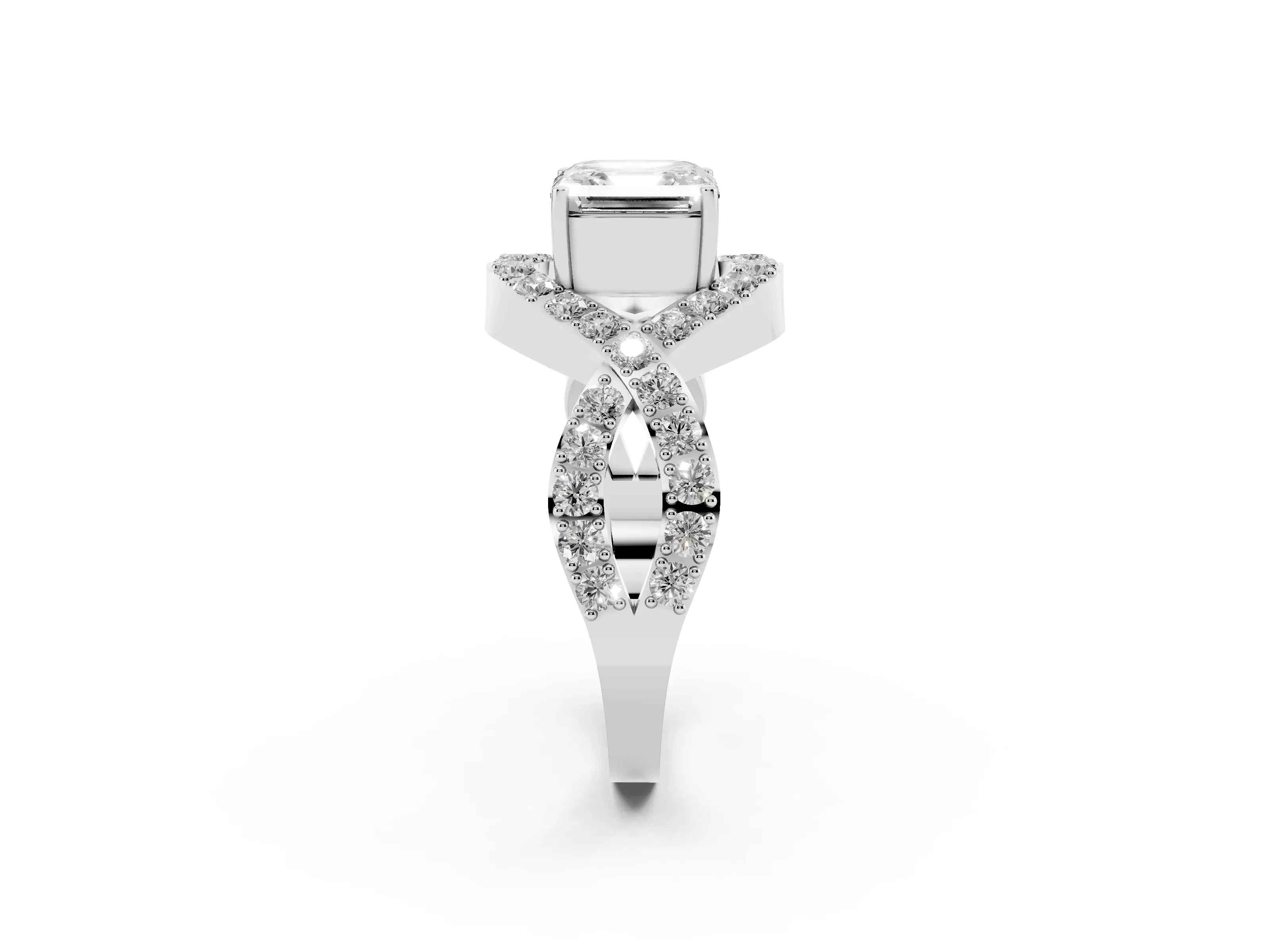 Asscher Cut Diamond Solitaire Twist Band Pavé Engagement Ring Set in Platinum