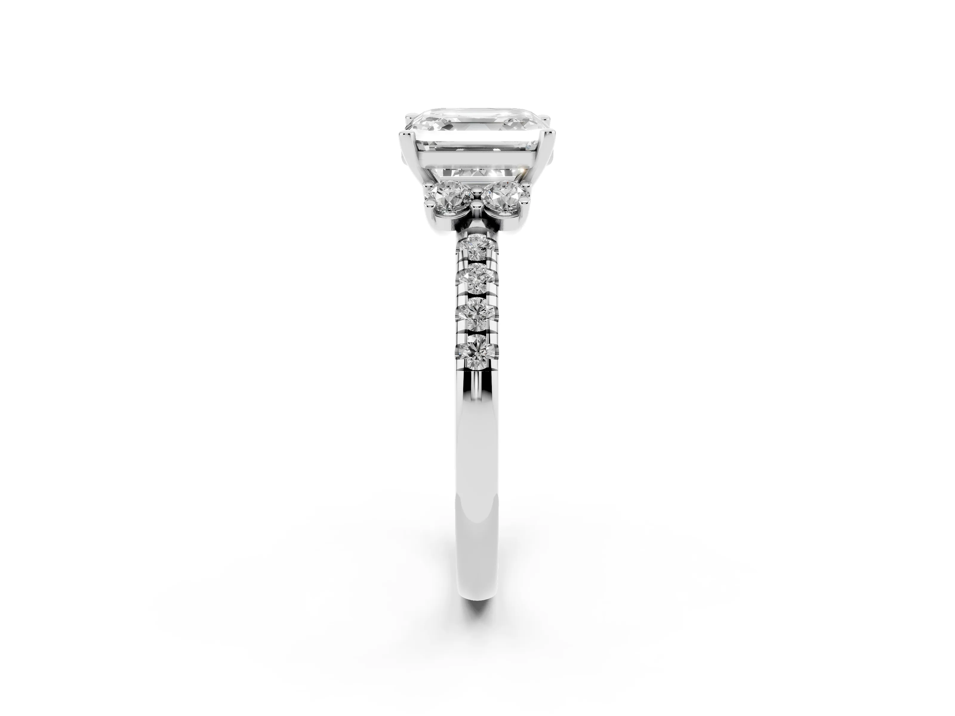 Asscher Cut Diamond Three-Stone Pavé Ring Set in Silver with Prong Setting