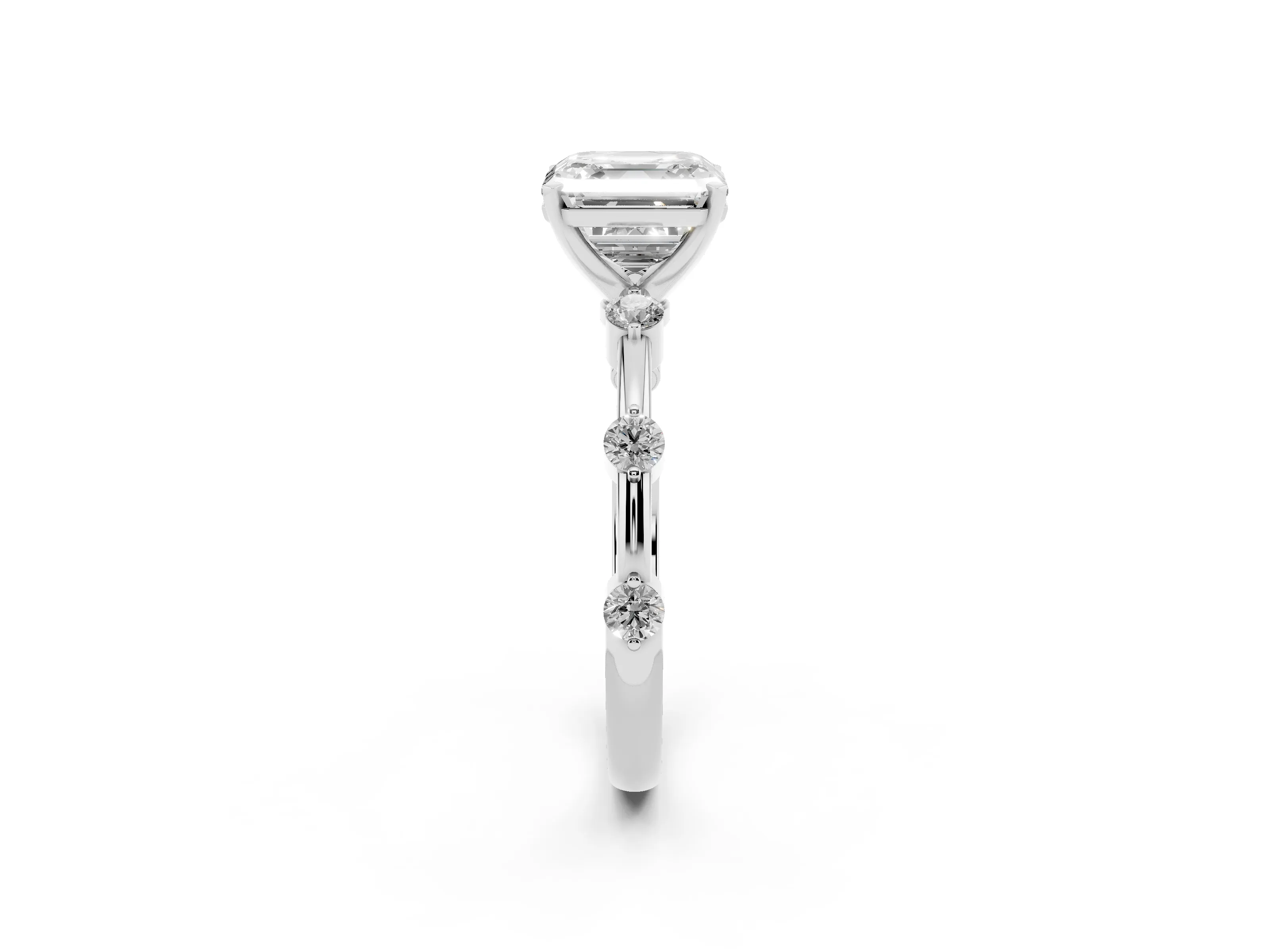Asscher Cut Diamond Solitaire Ring Set in Platinum with Bezel Set Side Stones and Prong Setting