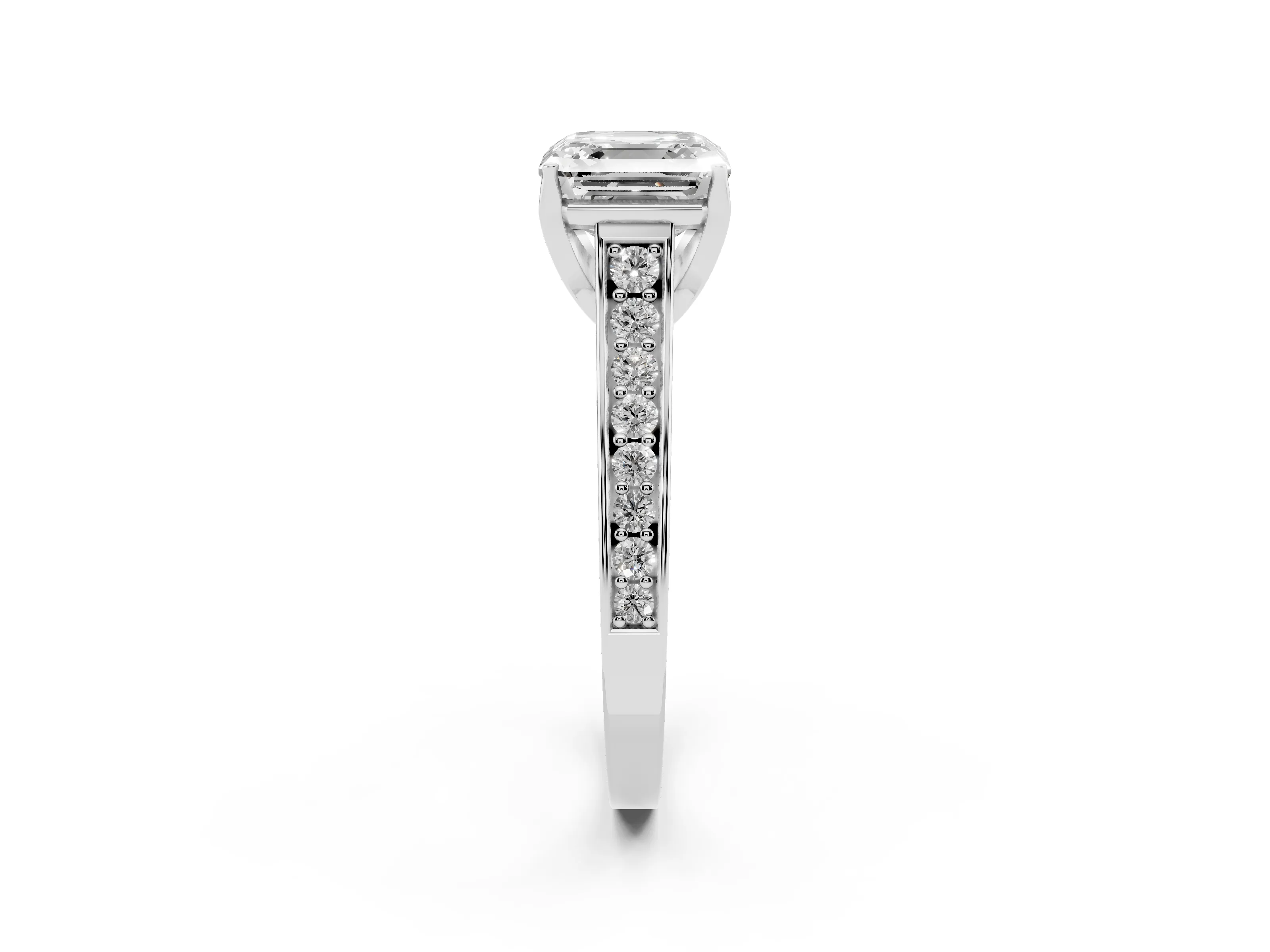 Asscher Cut Diamond Solitaire Pavé Engagement Ring Set in White gold with Prong Setting