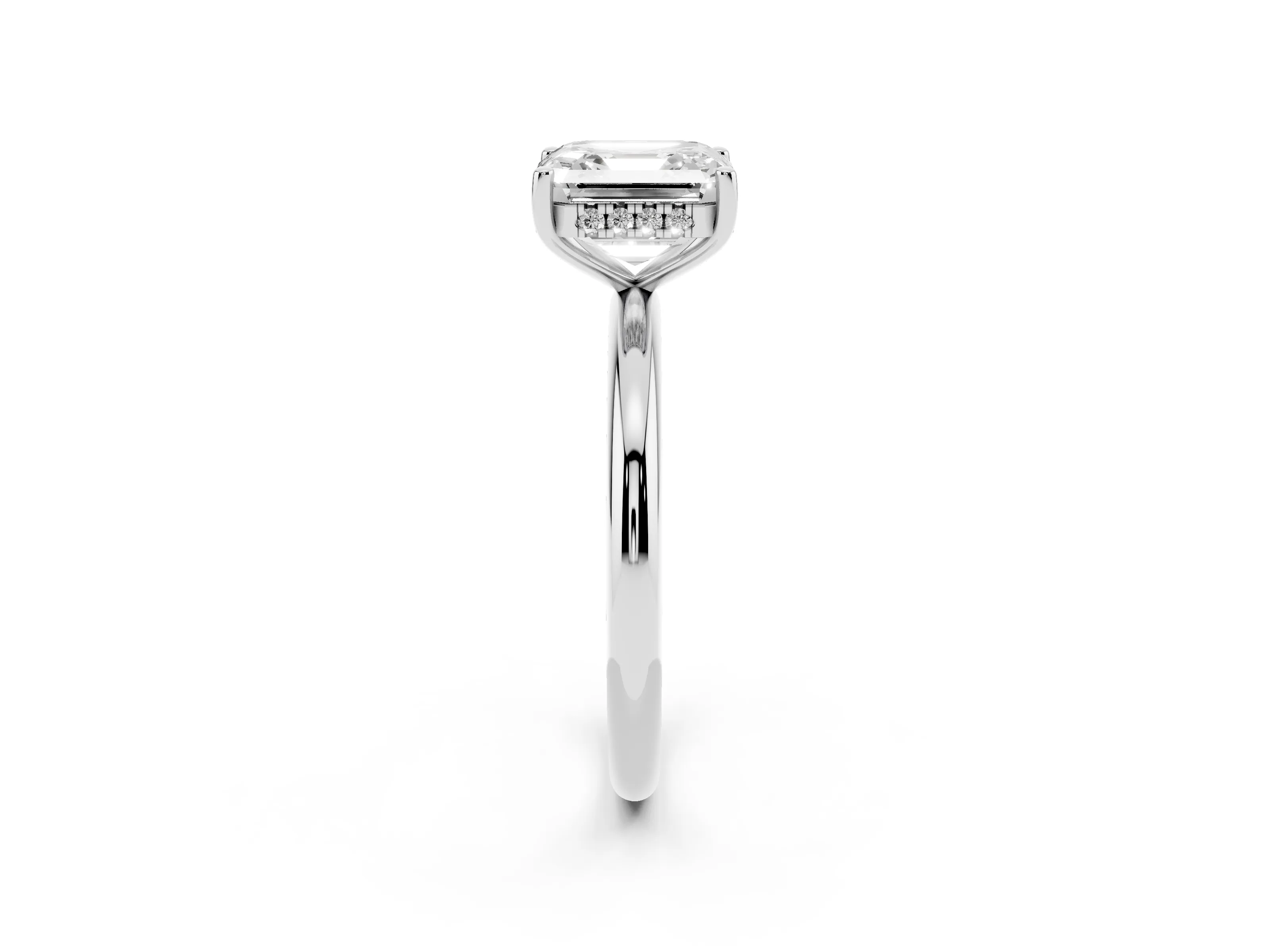 Asscher Cut Diamond Solitaire Engagement Ring Set in White gold with Prong Setting and Polished Band