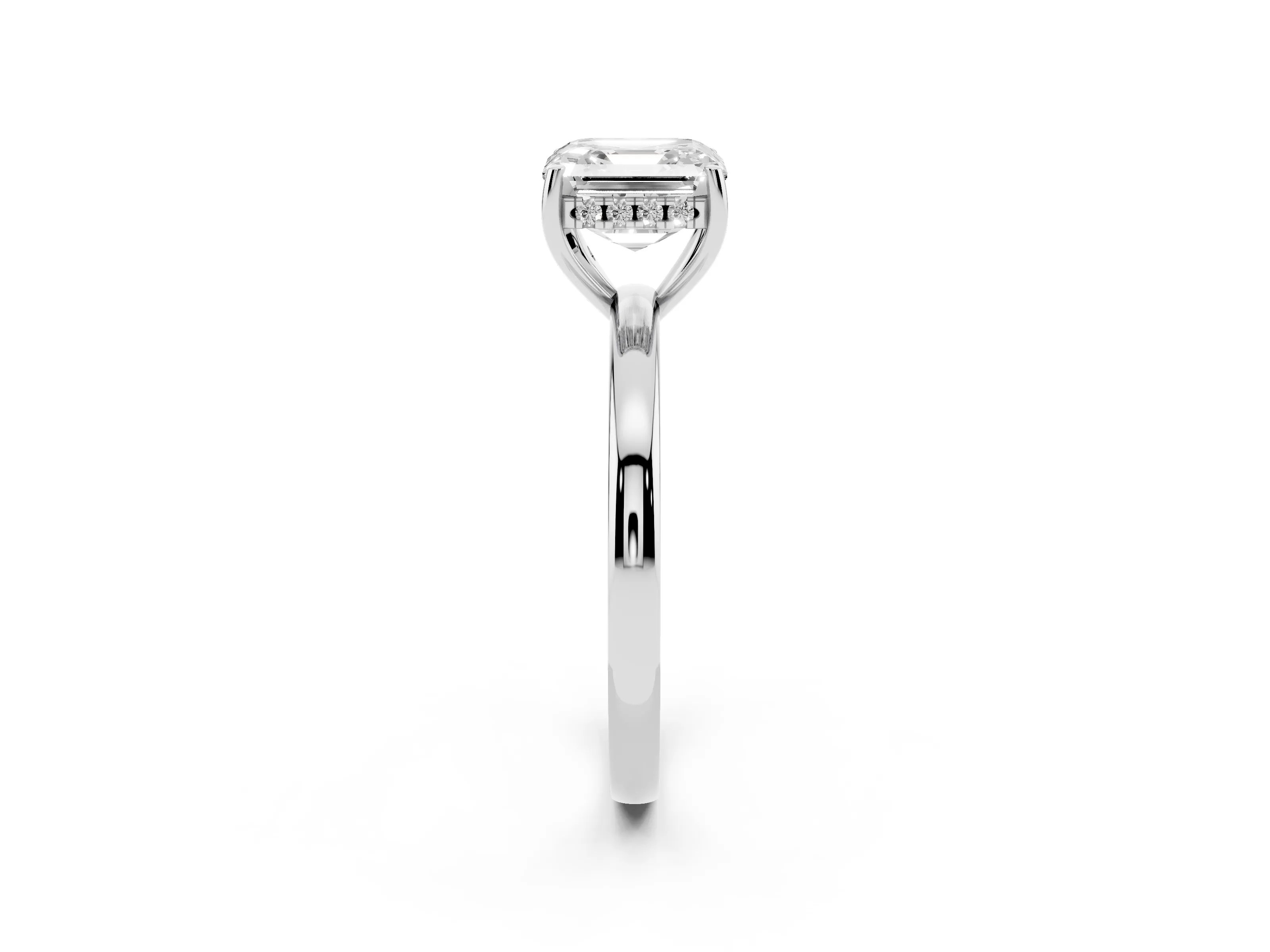 Asscher Cut Diamond Solitaire Ring Set in Silver with Plain Band and Prong Setting