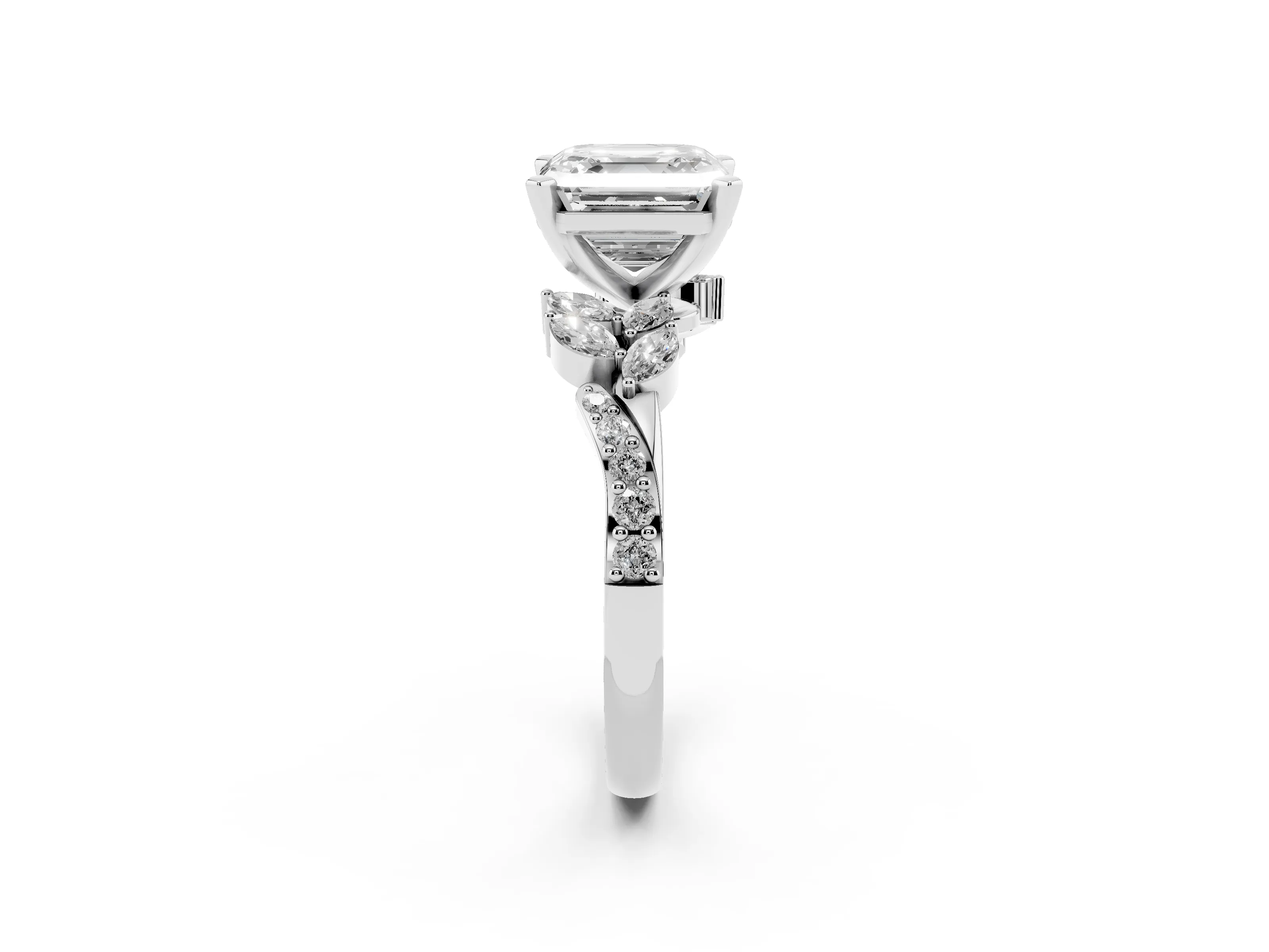 Asscher Cut Diamond Solitaire Ring Set in Silver with Marquise Twist Band and Prong Setting