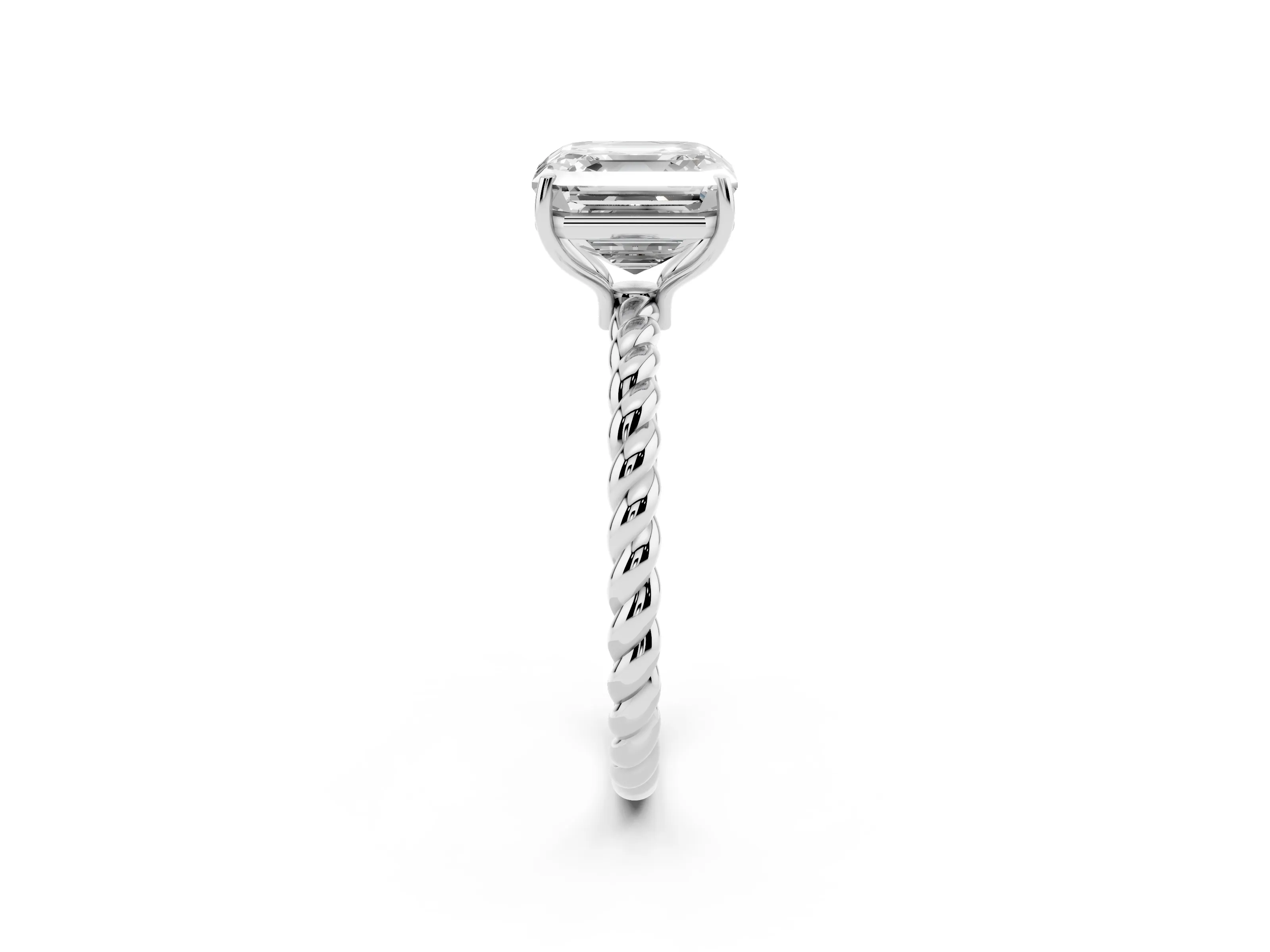 Asscher Cut Diamond Solitaire Ring Set in Platinum with Twist Band and Prong Setting