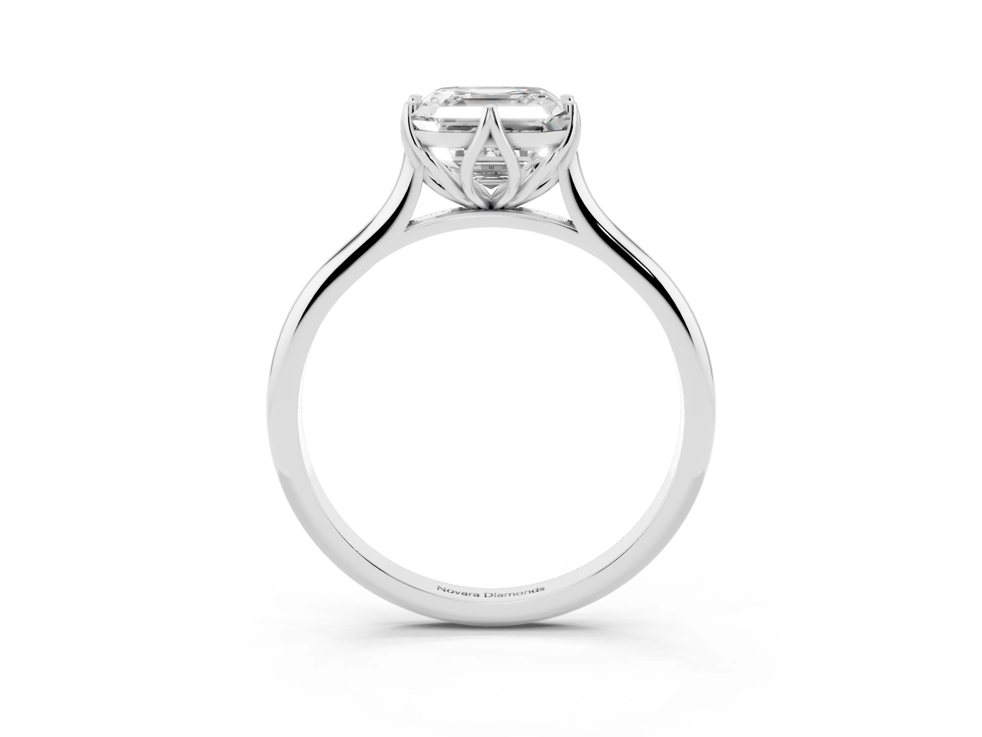Asscher Cut Diamond Solitaire Cathedral Ring Set in Platinum with Prong Setting