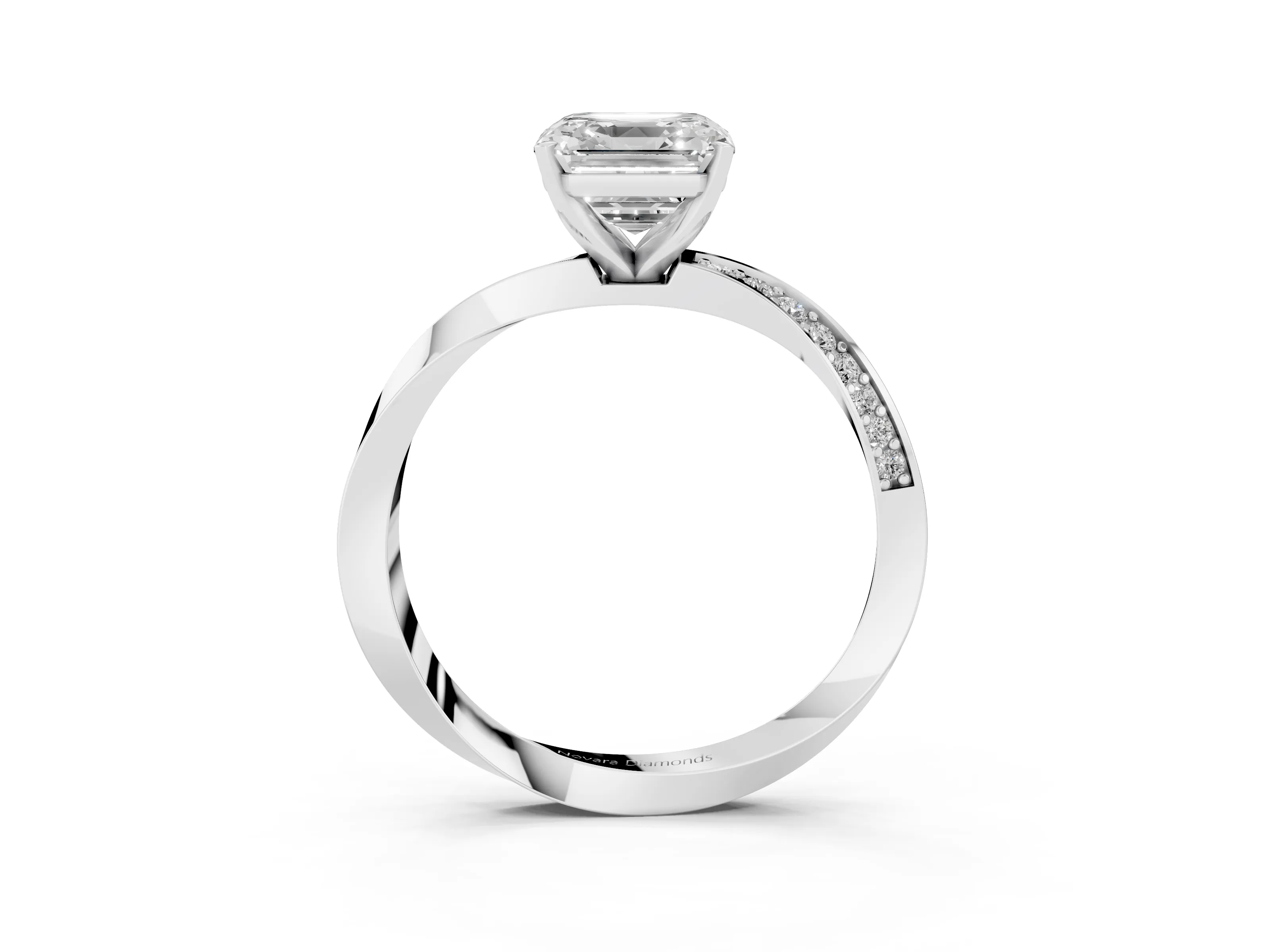 Asscher Cut Diamond Engagement Ring Set in Platinum with Side Stone Accents and Prong Setting