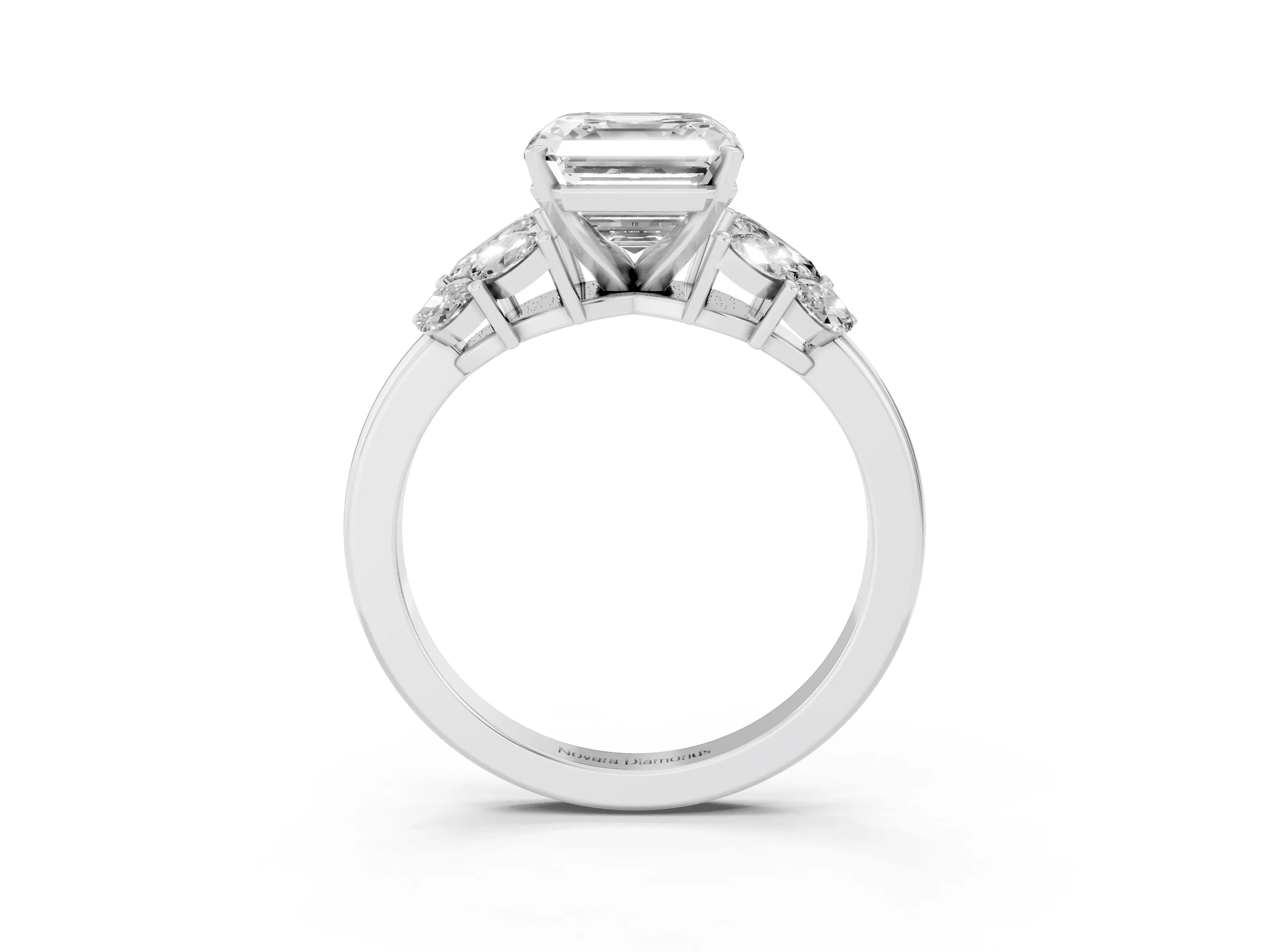 Asscher Cut Diamond Cluster Leaf Design Ring Set in Platinum with Prong Setting