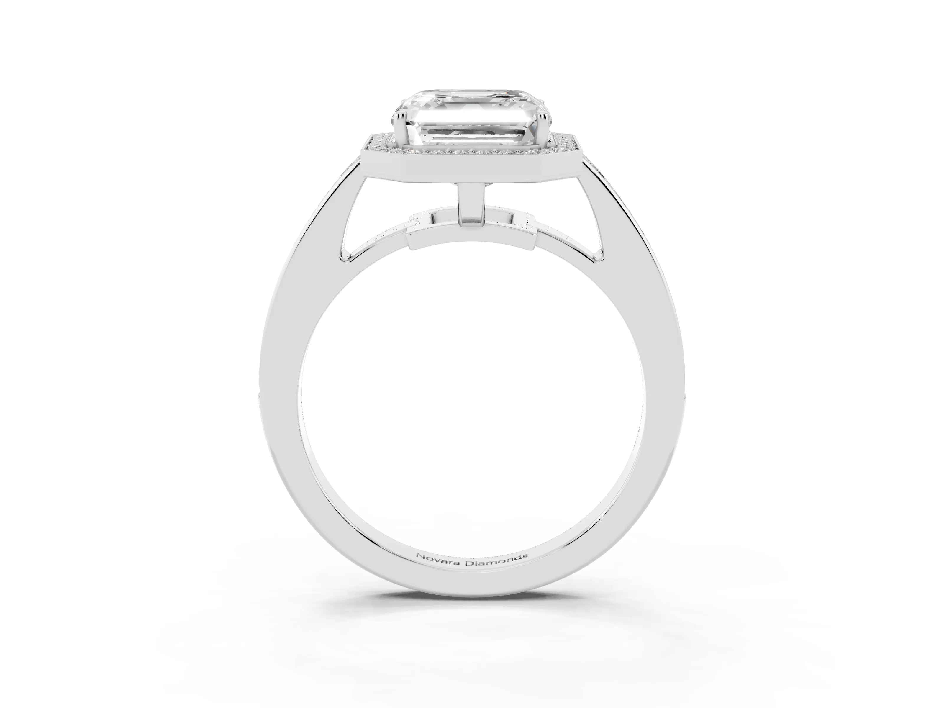 Asscher Cut Diamond Halo Pavé Engagement Ring Set in Platinum with Bezel Setting