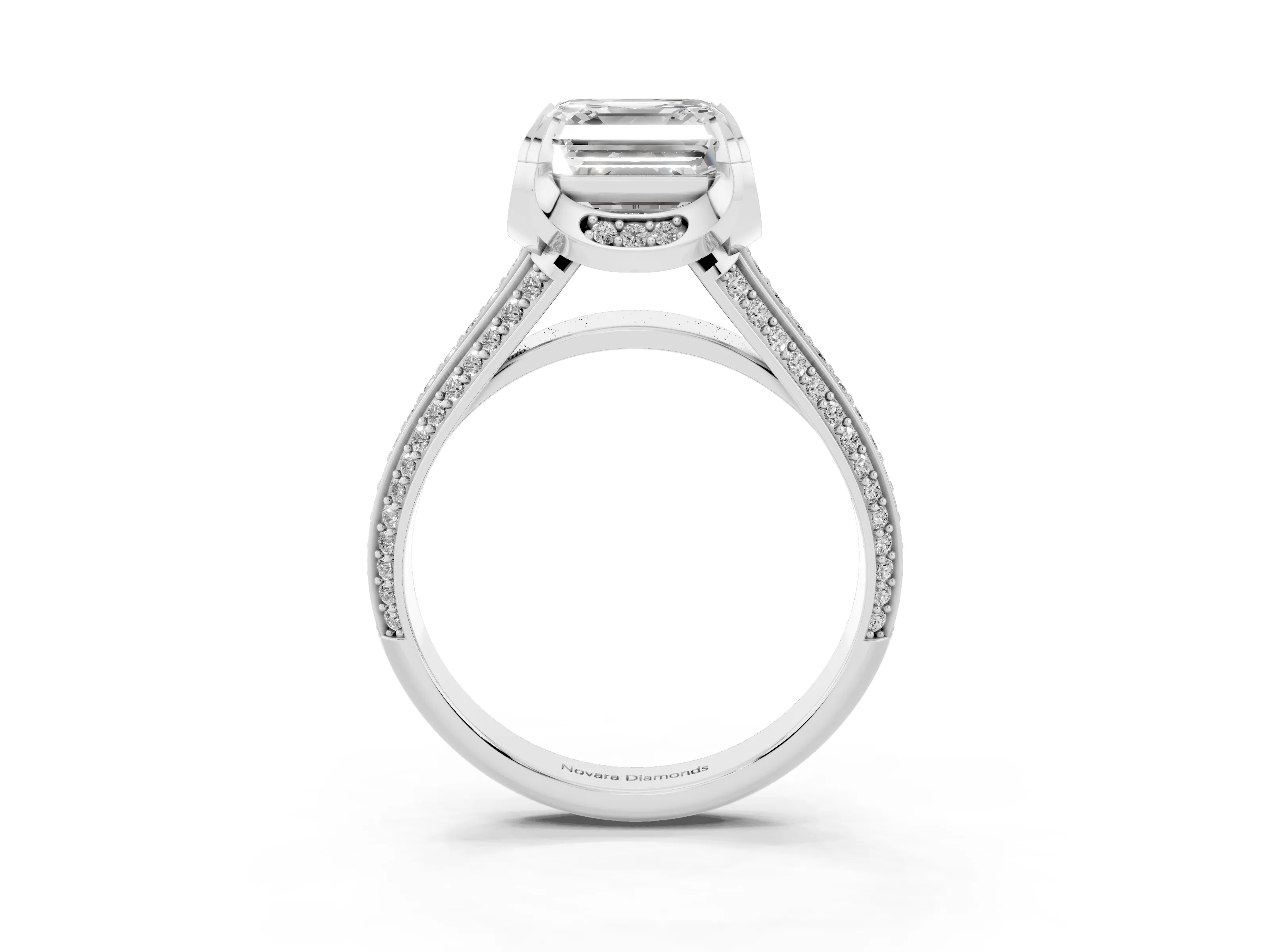 Asscher Cut Diamond Pavé Split Shank Solitaire Ring Set in Silver with Prong Setting