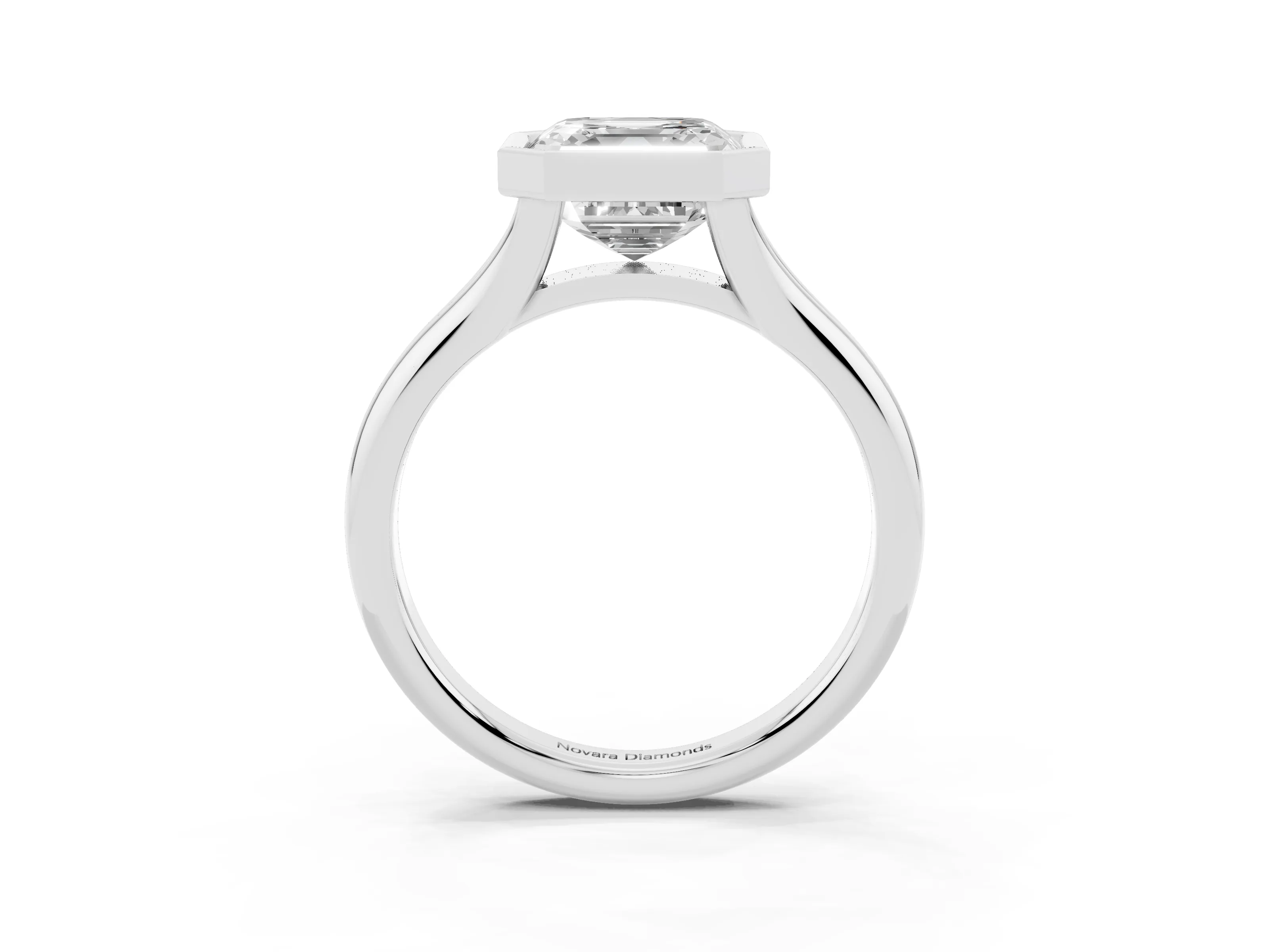 Bezel Set Asscher Cut Diamond Solitaire Ring Set in Platinum with Smooth Band
