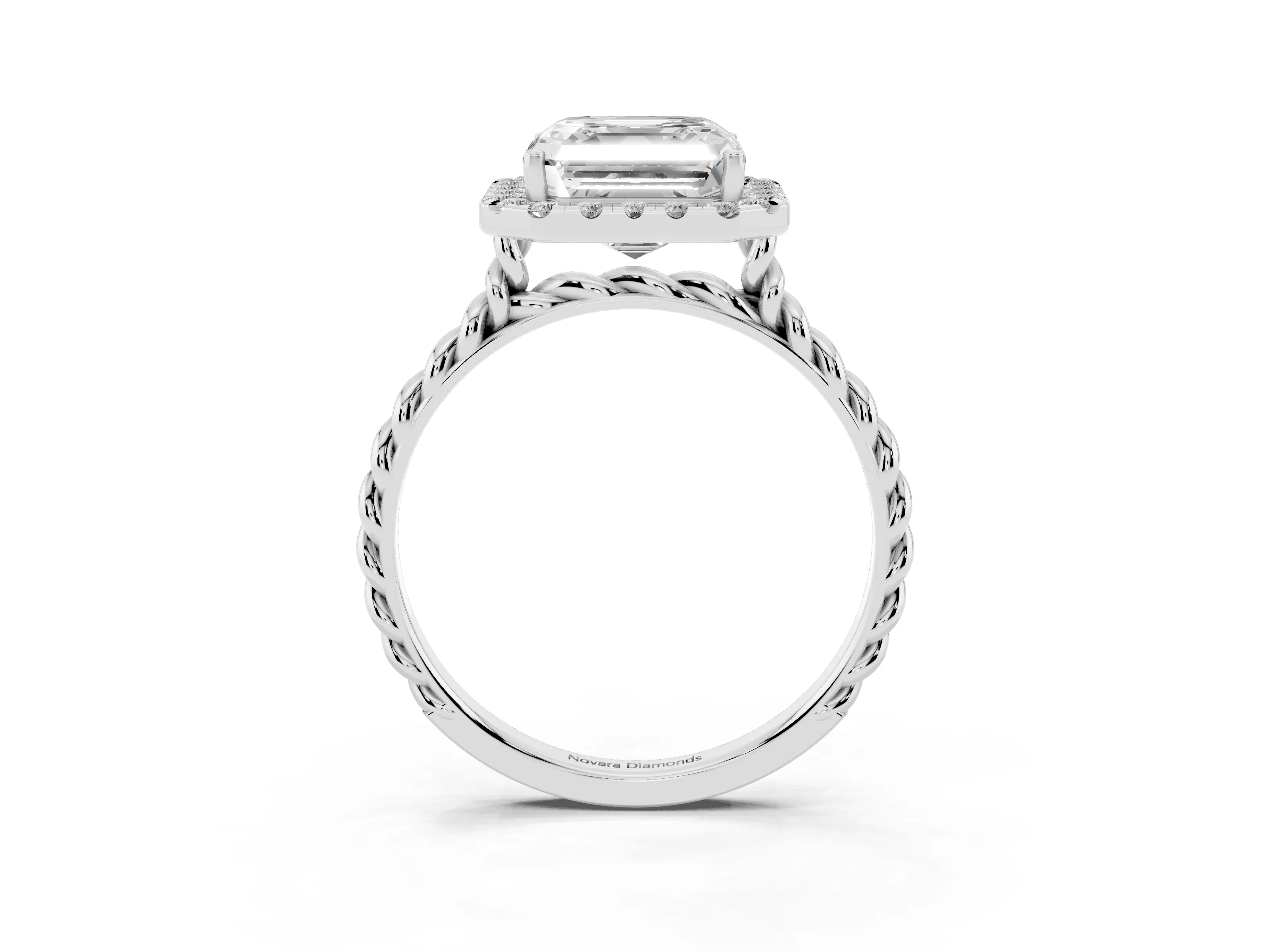 Asscher Cut Diamond Halo Ring Set in Silver with Plain Twisted Band