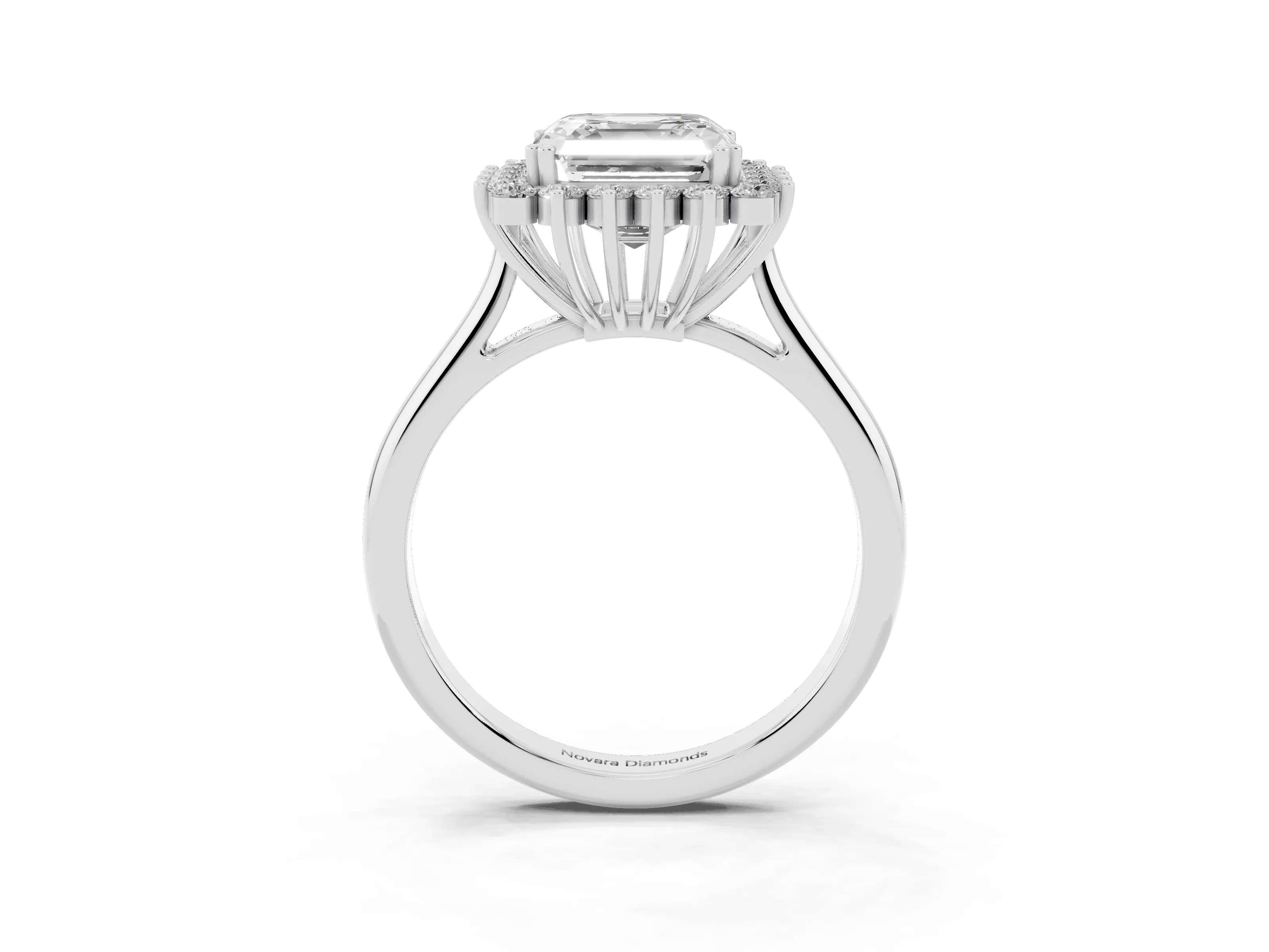 Asscher Cut Diamond Halo Ring Set in Platinum with Plain Solitaire Band and Prong Setting