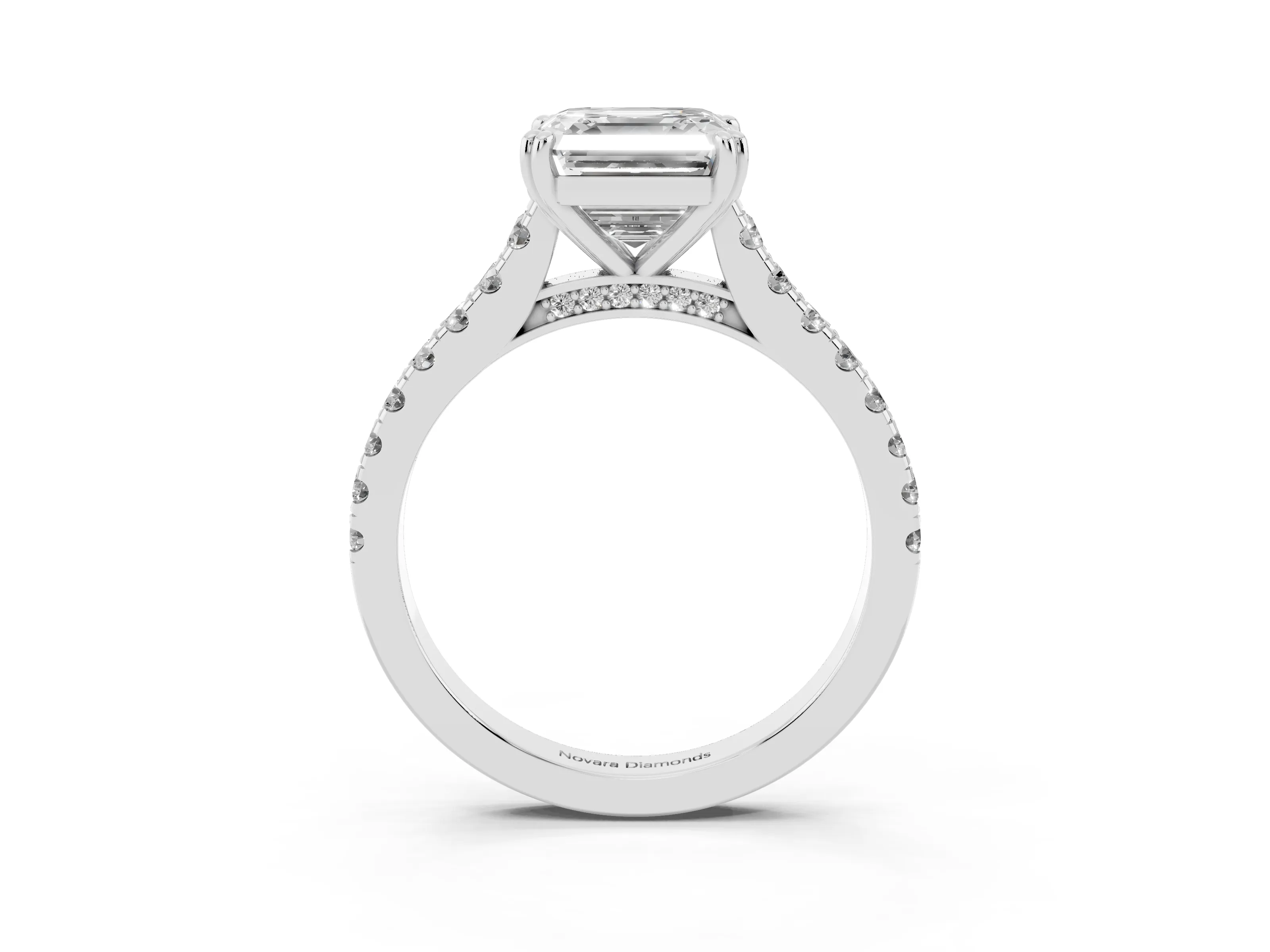 Asscher Cut Diamond Solitaire Engagement Ring Set in Platinum with Pavé Accents and Prong Setting