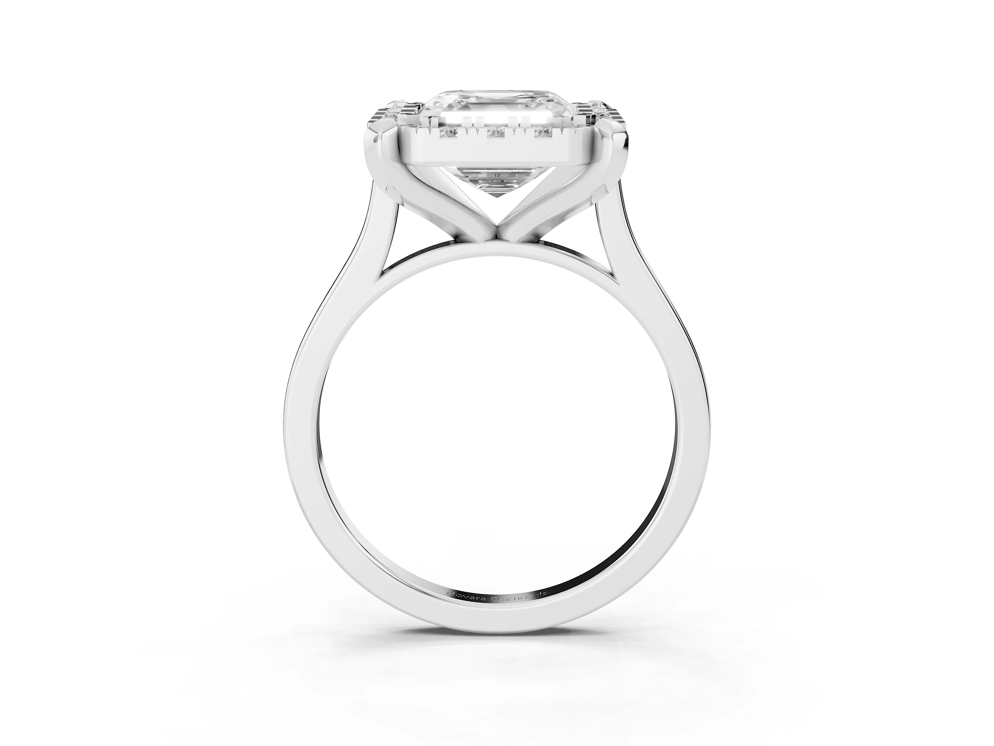 Asscher Cut Diamond Cluster Halo Solitaire Ring Set in White gold with Prong Setting