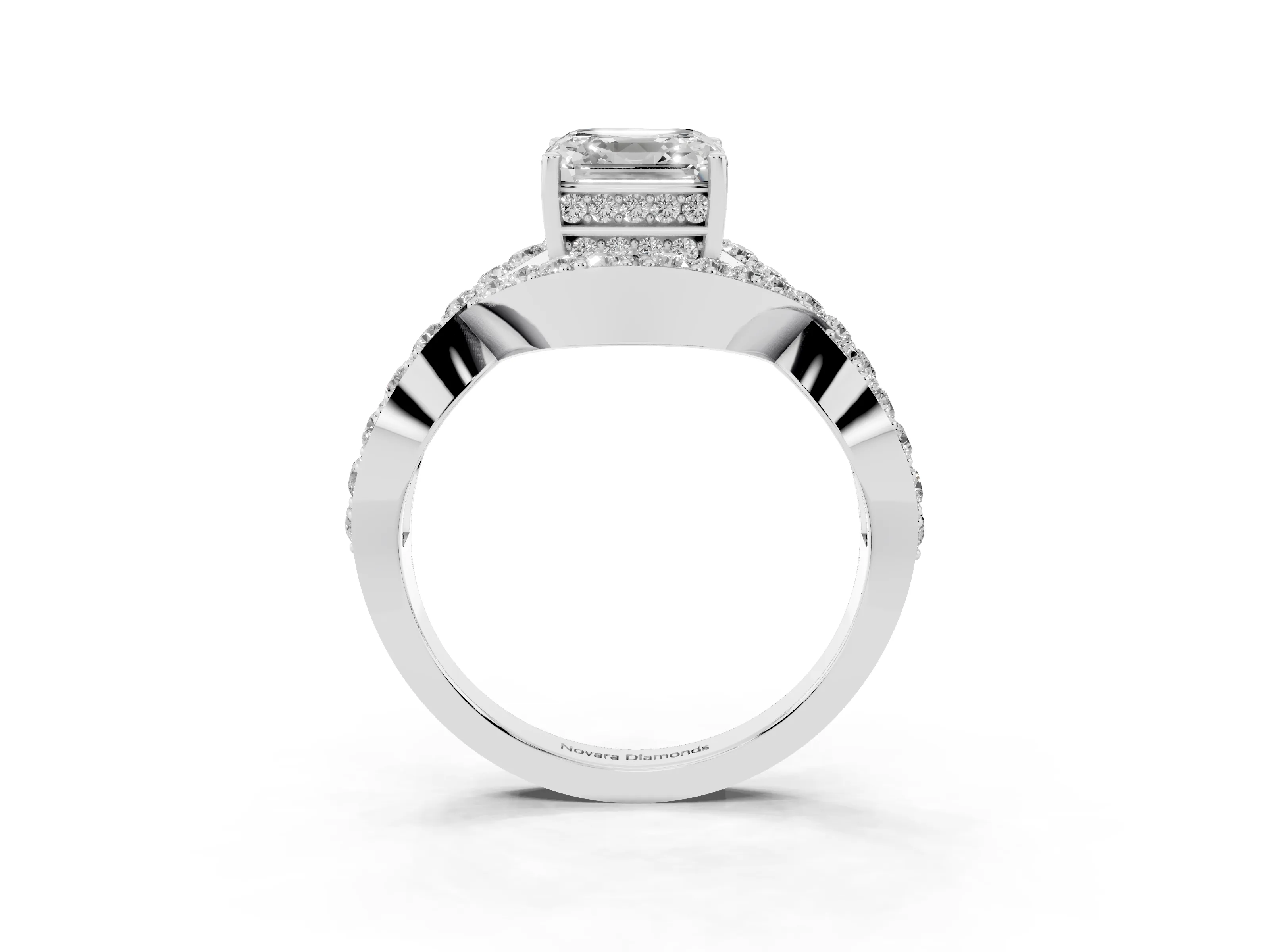 Asscher Cut Diamond Solitaire Twist Band Pavé Engagement Ring Set in Platinum