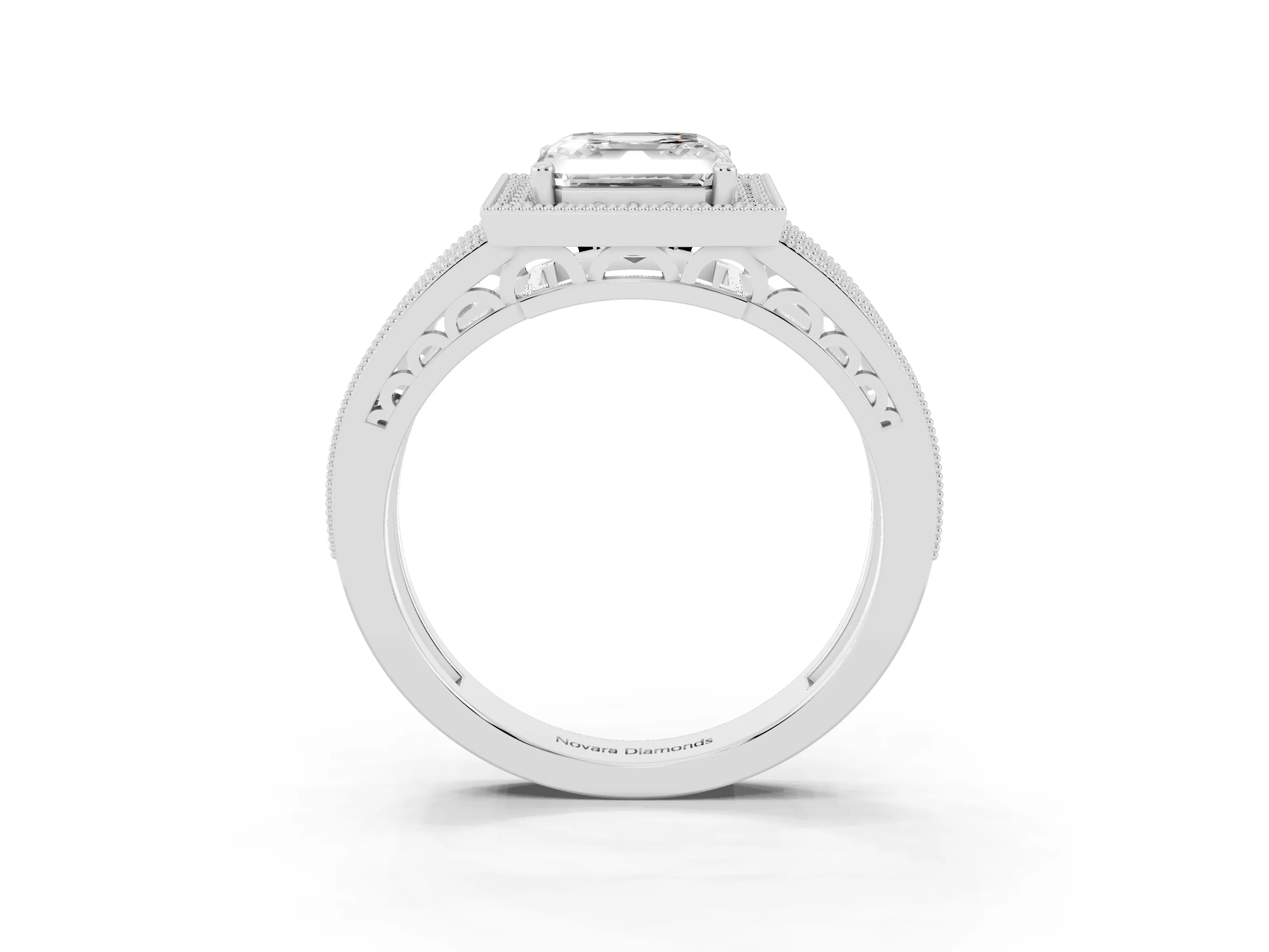 Asscher Cut Diamond Halo Ring Set in Silver with Accent Split Shank and Prong Setting