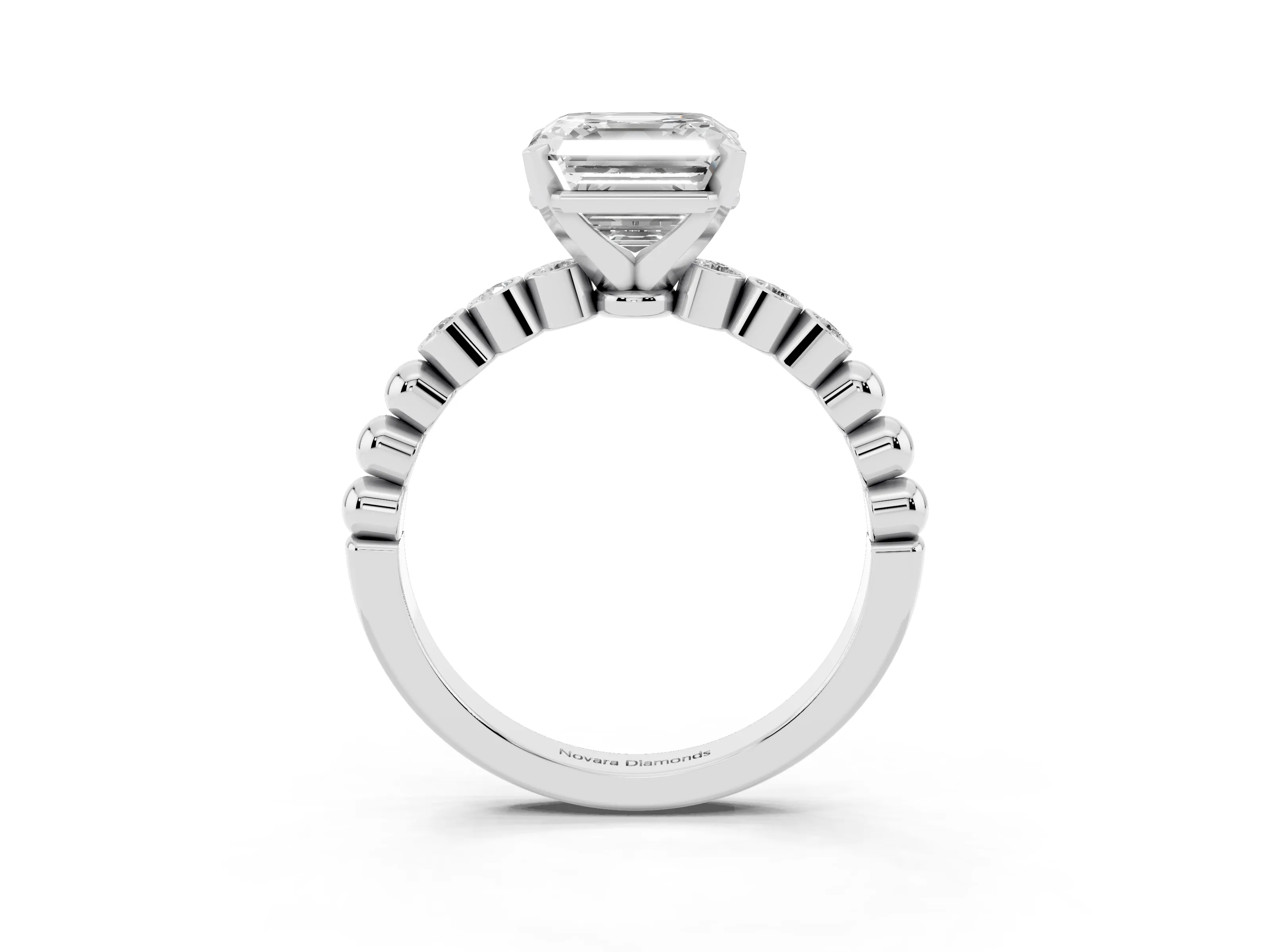 Asscher Cut Diamond Solitaire Engagement Ring Set in Platinum with Bezel Accents on Beaded Band