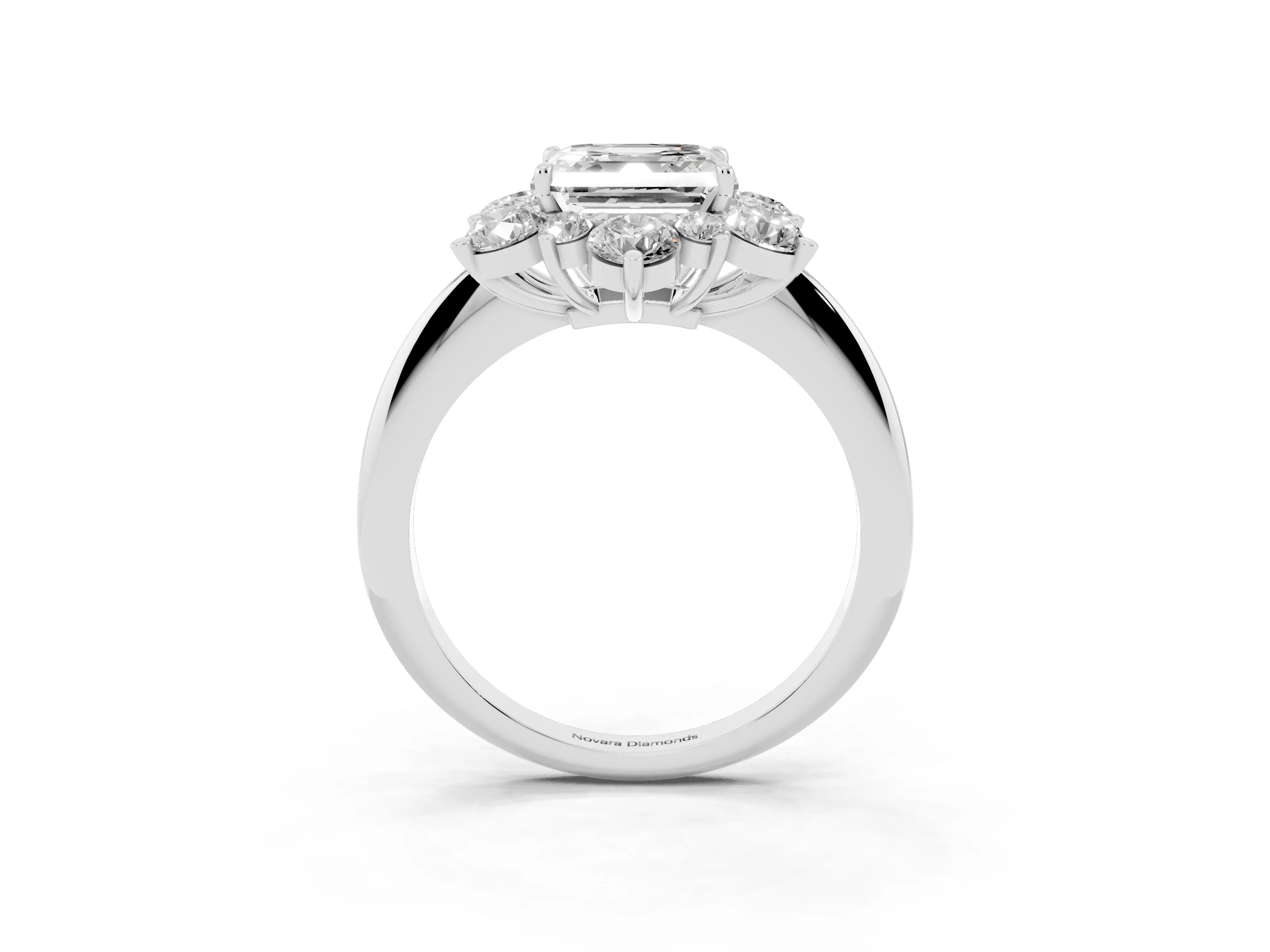 Asscher Cut Diamond Cluster Halo Ring Set in White gold with Solitaire Band and Prong Setting
