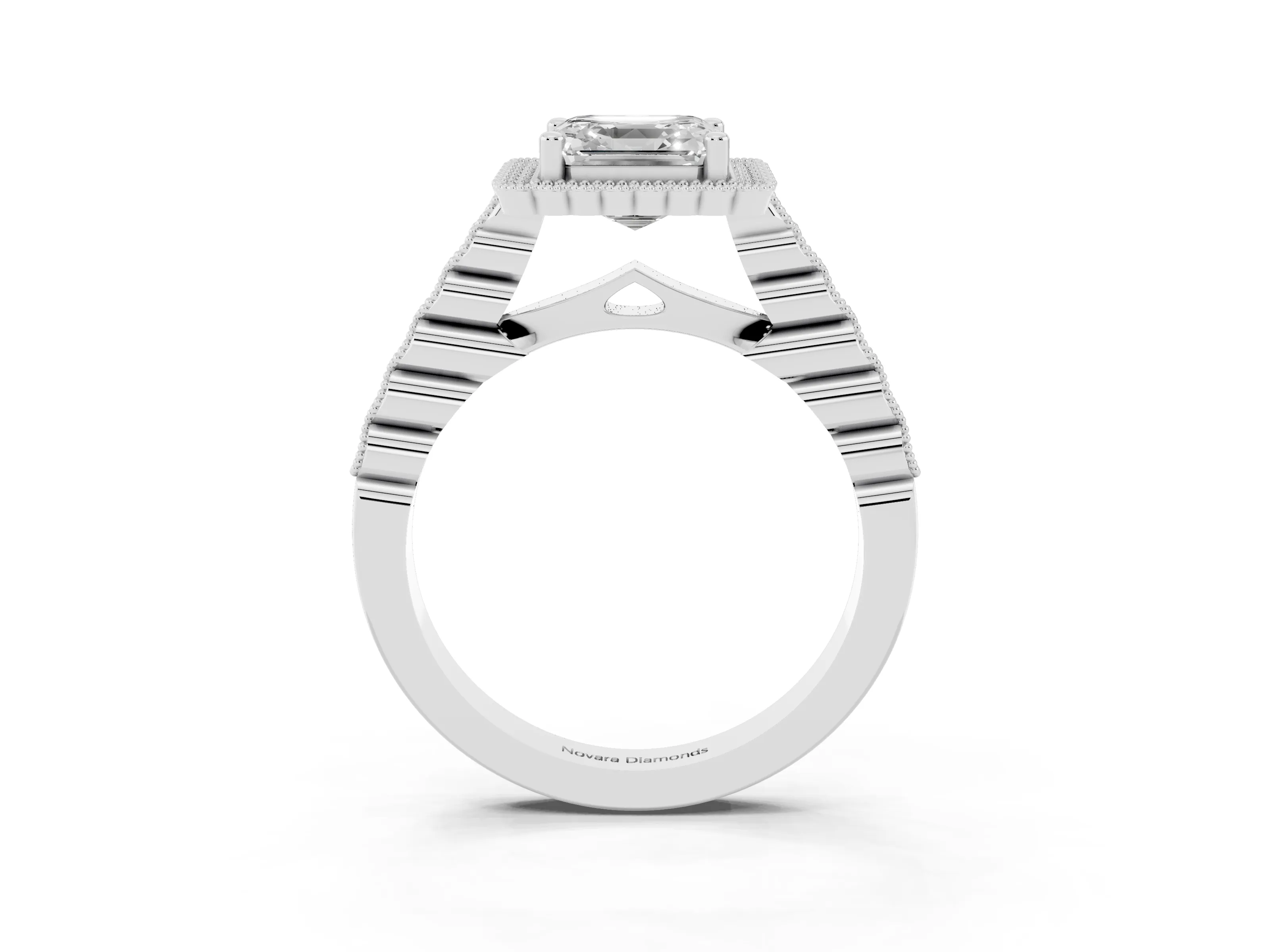 Asscher Cut Diamond Halo Ring Set in Platinum with Pavé Milgrain Band