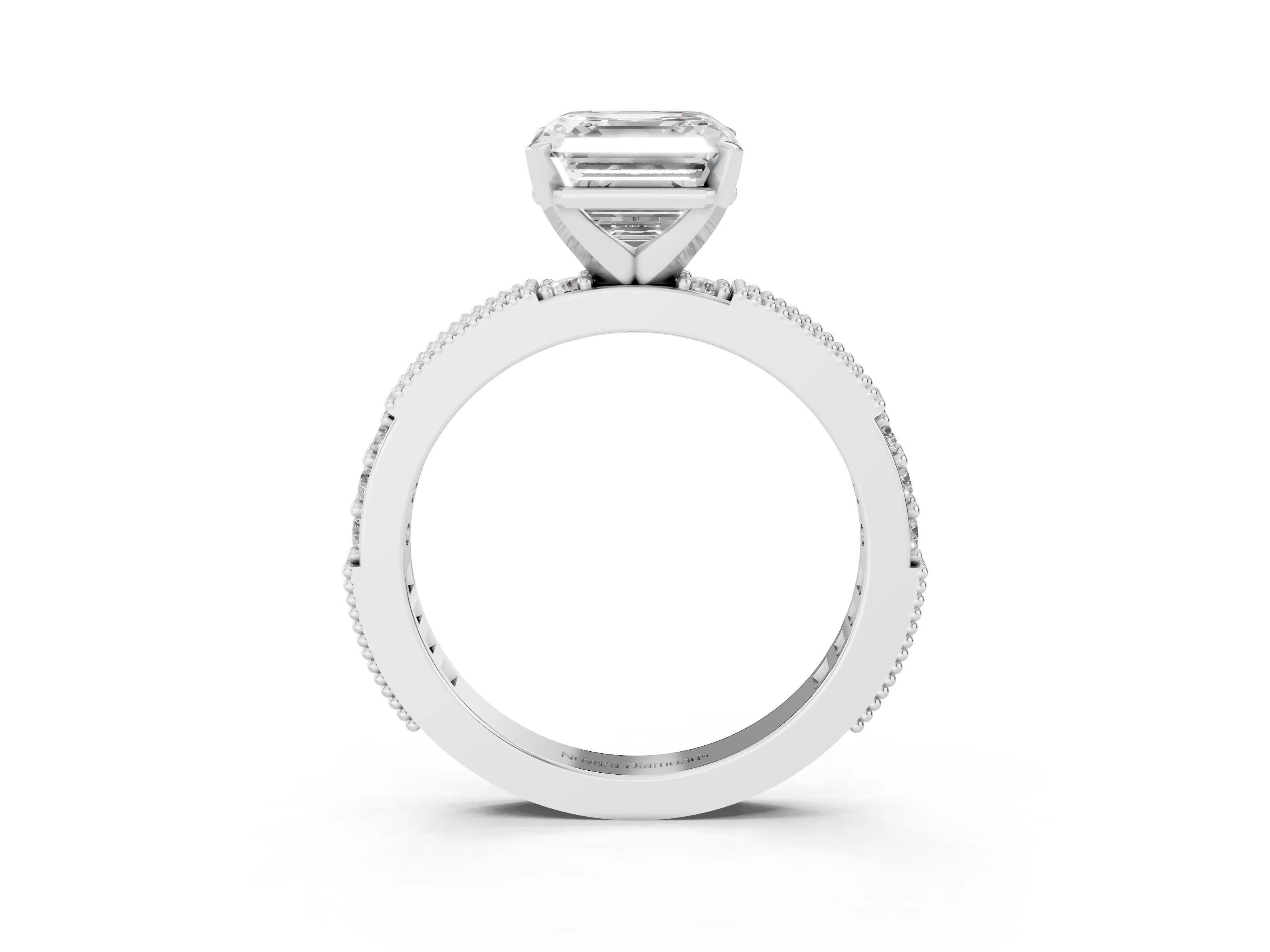 Asscher Cut Diamond Solitaire Ring Set in Silver with Slim Pavé Band and Prong Setting