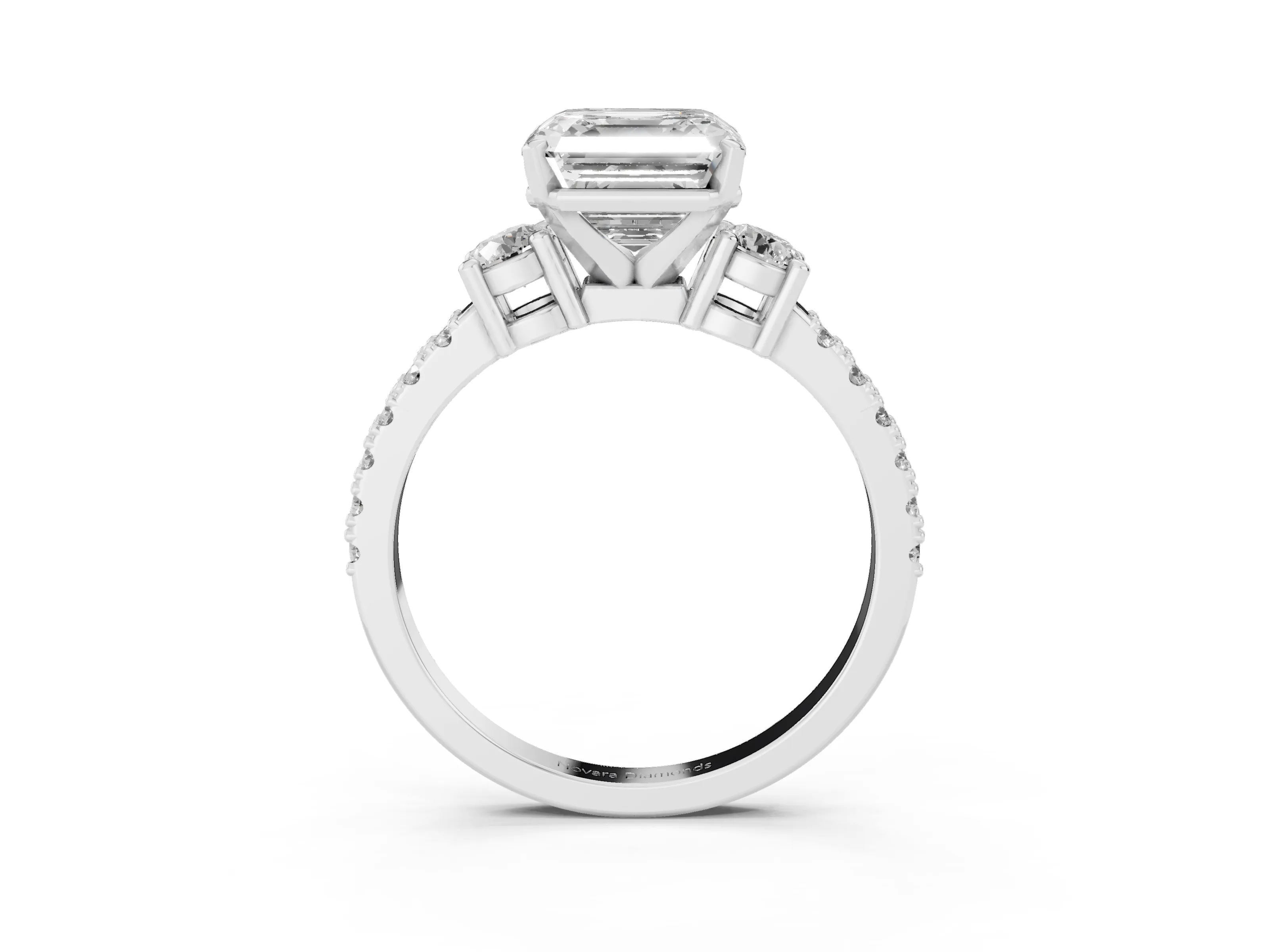 Three-Stone Asscher Cut Diamond Pavé Band Ring Set in Silver with Prong Setting