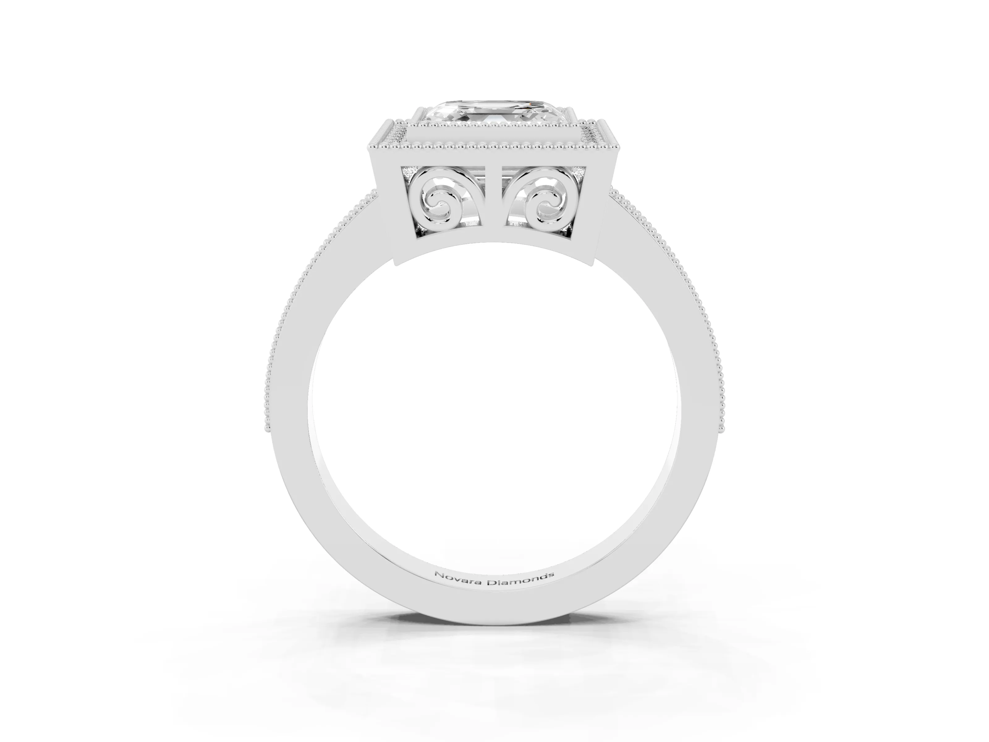 Asscher Cut Diamond Round Halo Ring Set in Silver with Pavé Band