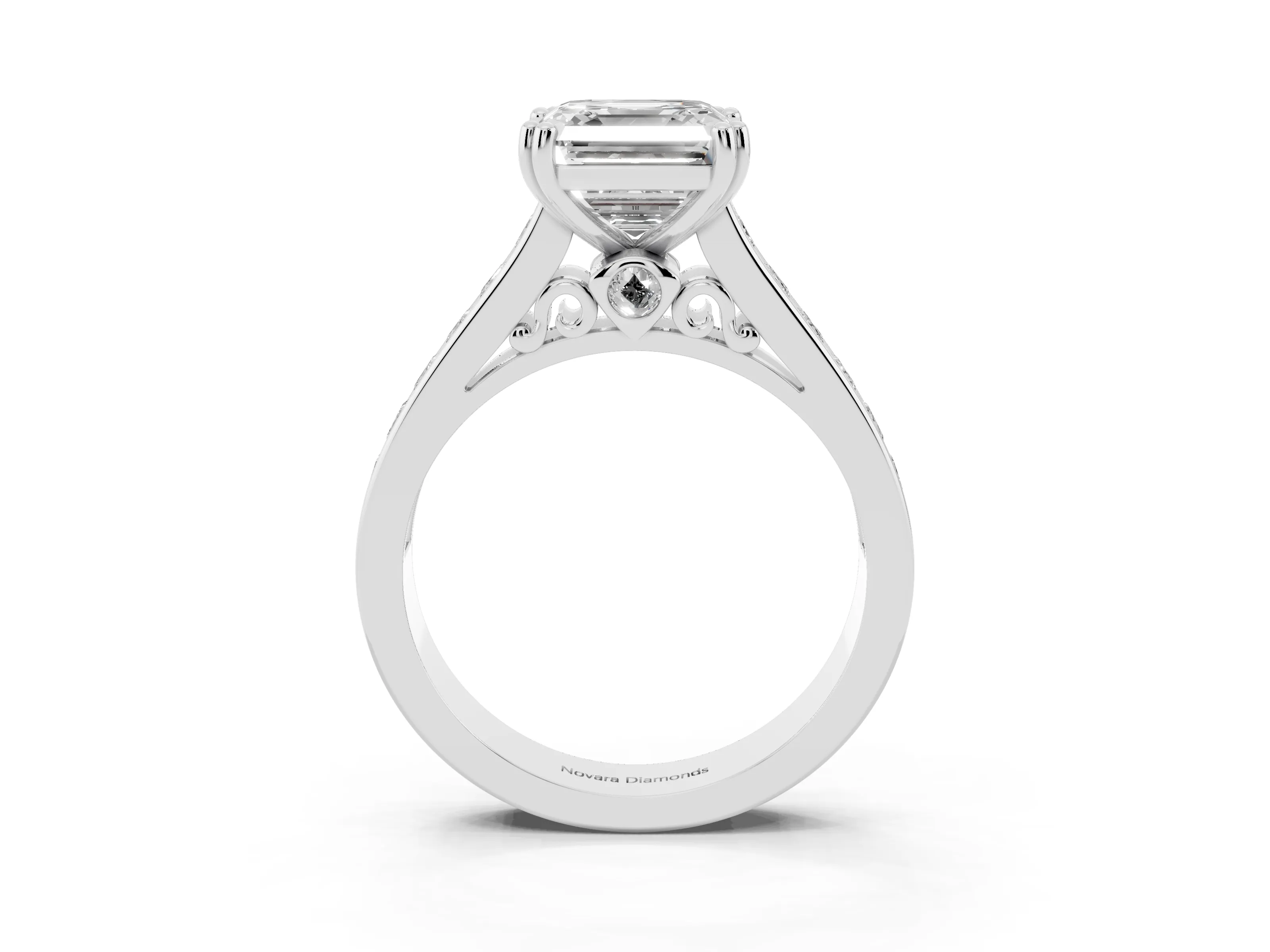 Asscher Cut Diamond Channel Set Solitaire Engagement Ring Set in Silver with Prong Setting