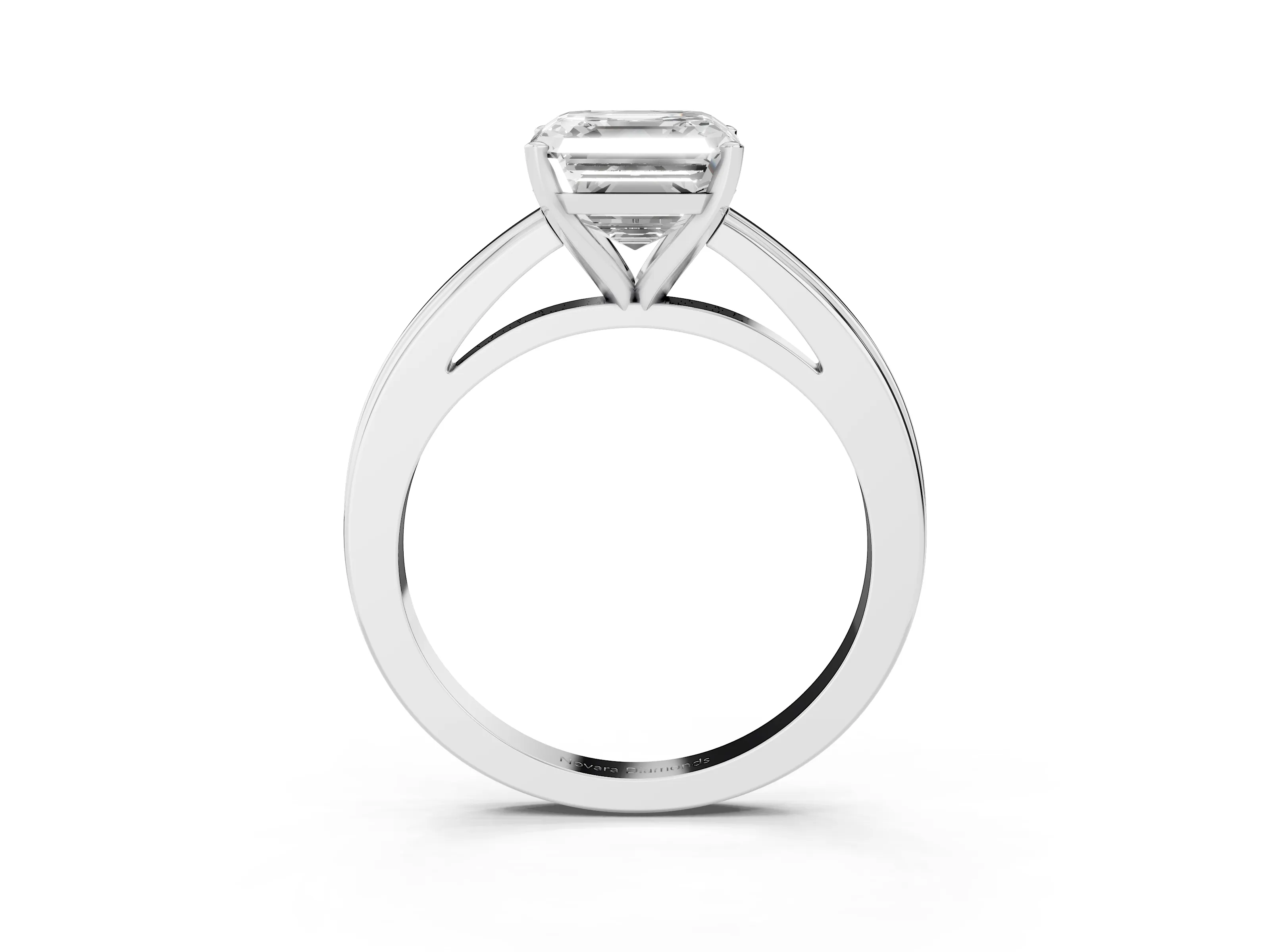 Asscher Cut Diamond Solitaire Ring Set in Platinum with Prong Setting and Classic Band